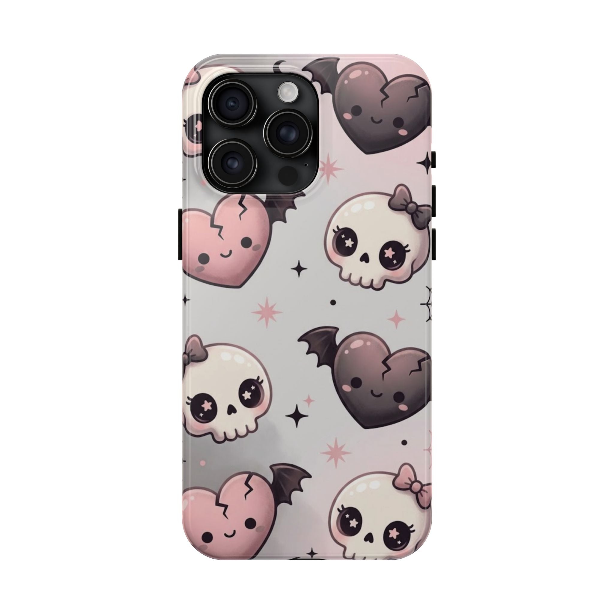 Kawaii Gothic Skull & Bat Heart Tough Phone Case