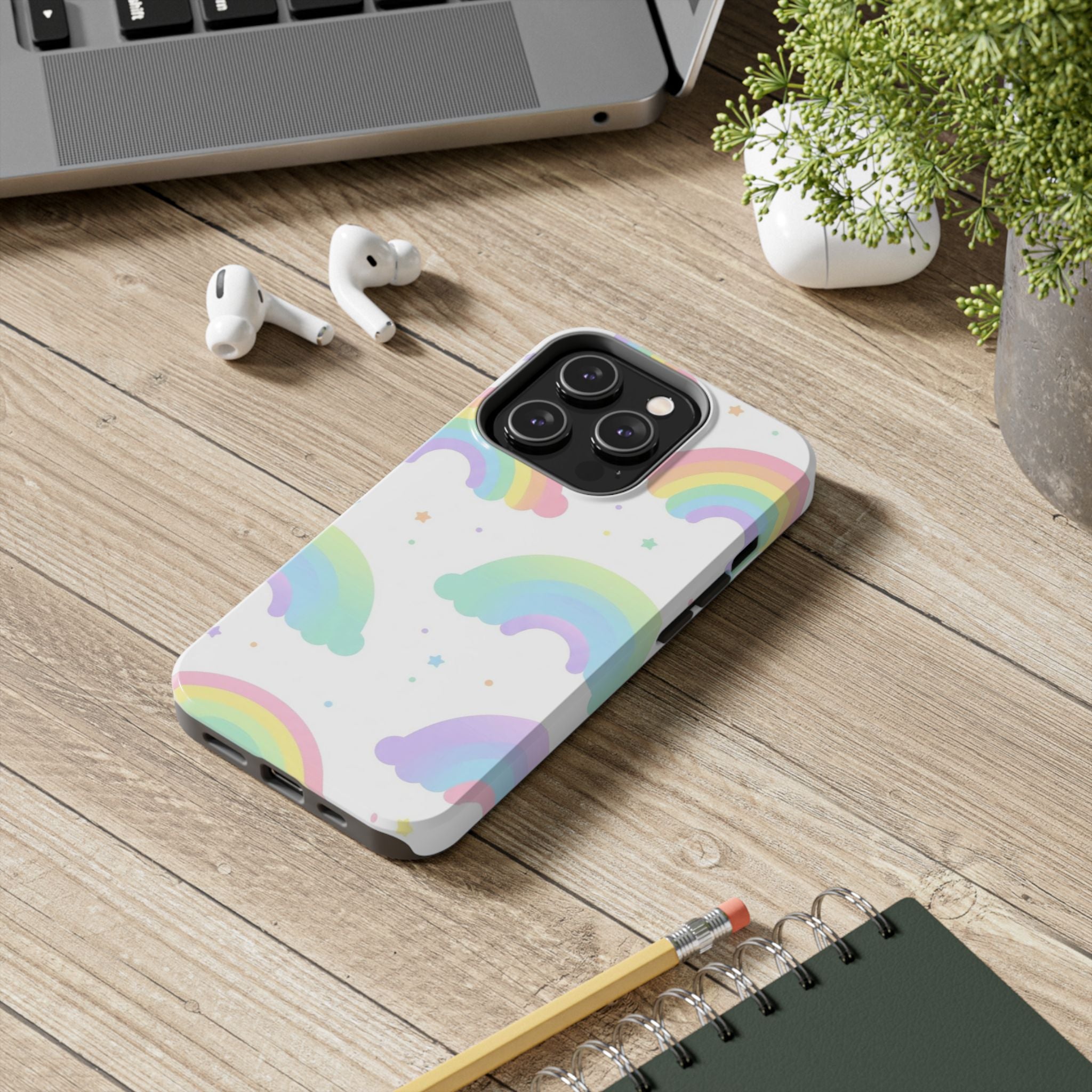 Pastel Rainbow Tough Phone Case — Cute Protective iPhone/Android Cover