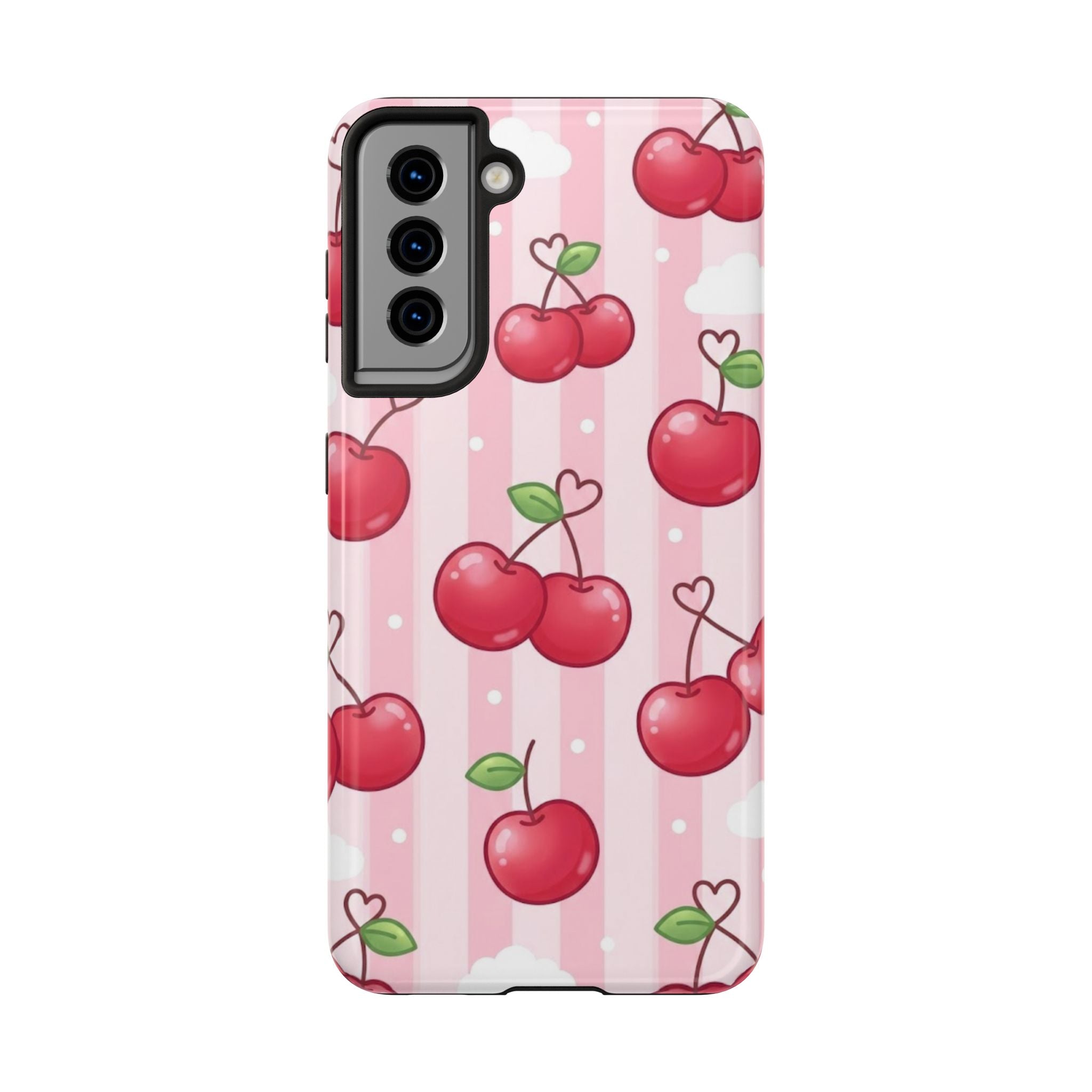 Cherry Pattern Tough Phone Case — Cute Pink Retro Fruit Design