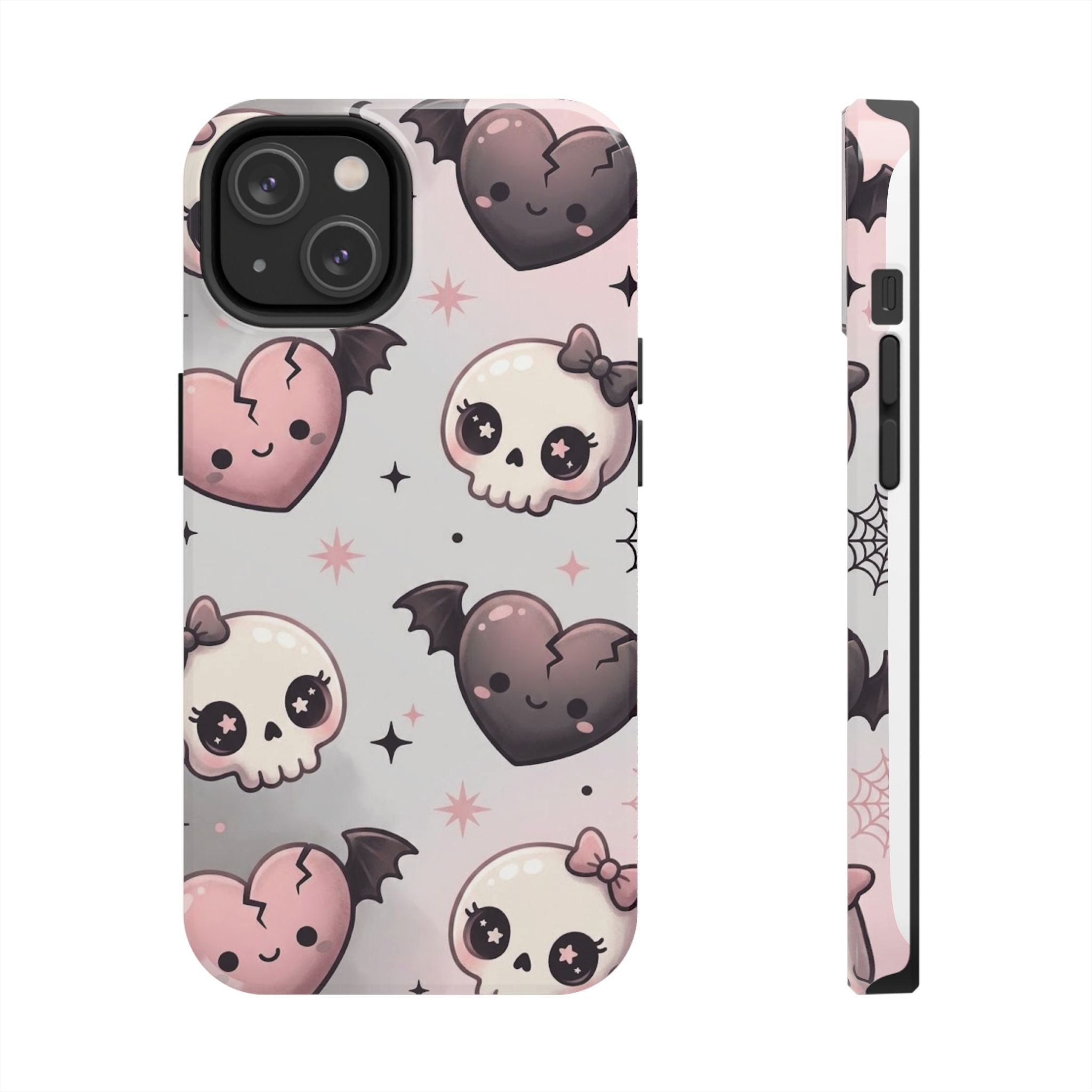 Kawaii Gothic Skull & Bat Heart Tough Phone Case