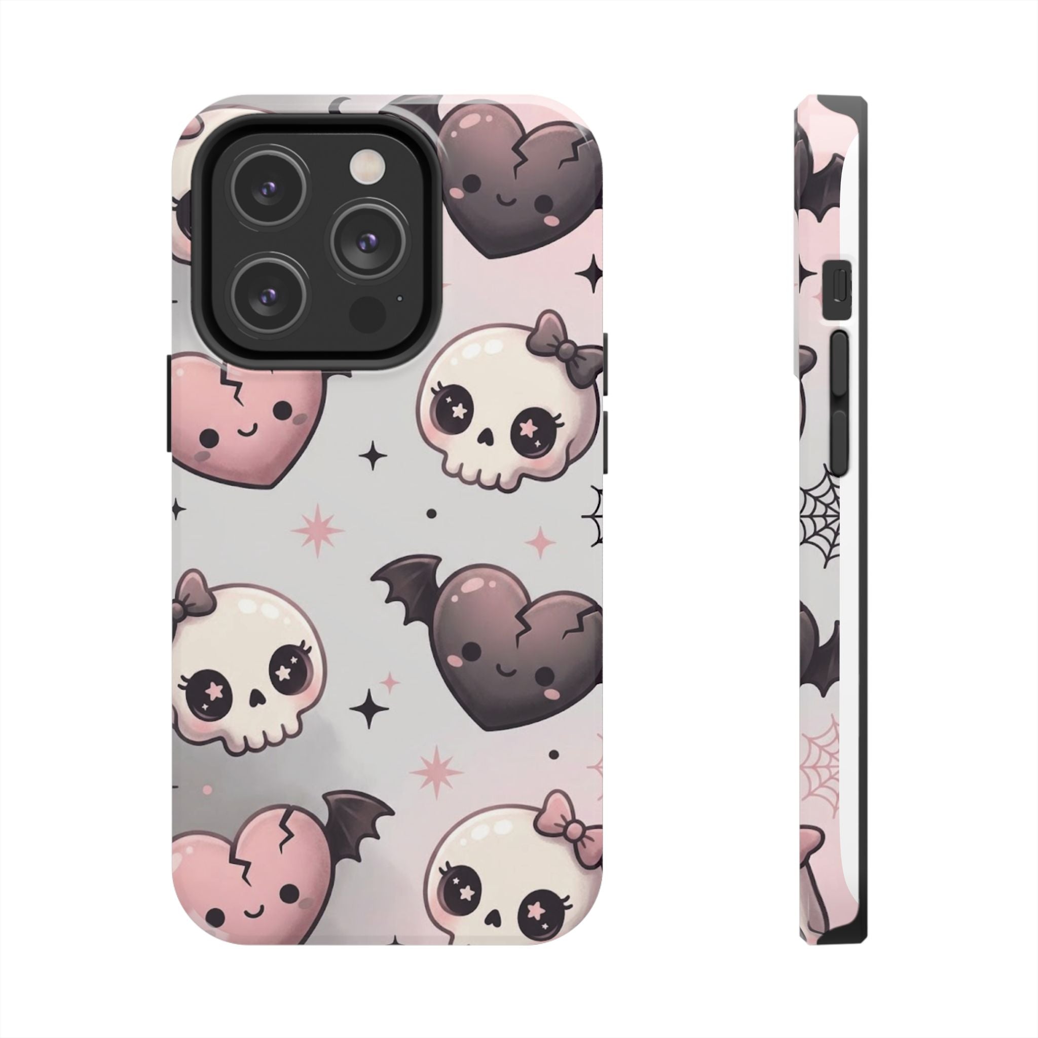 Kawaii Gothic Skull & Bat Heart Tough Phone Case