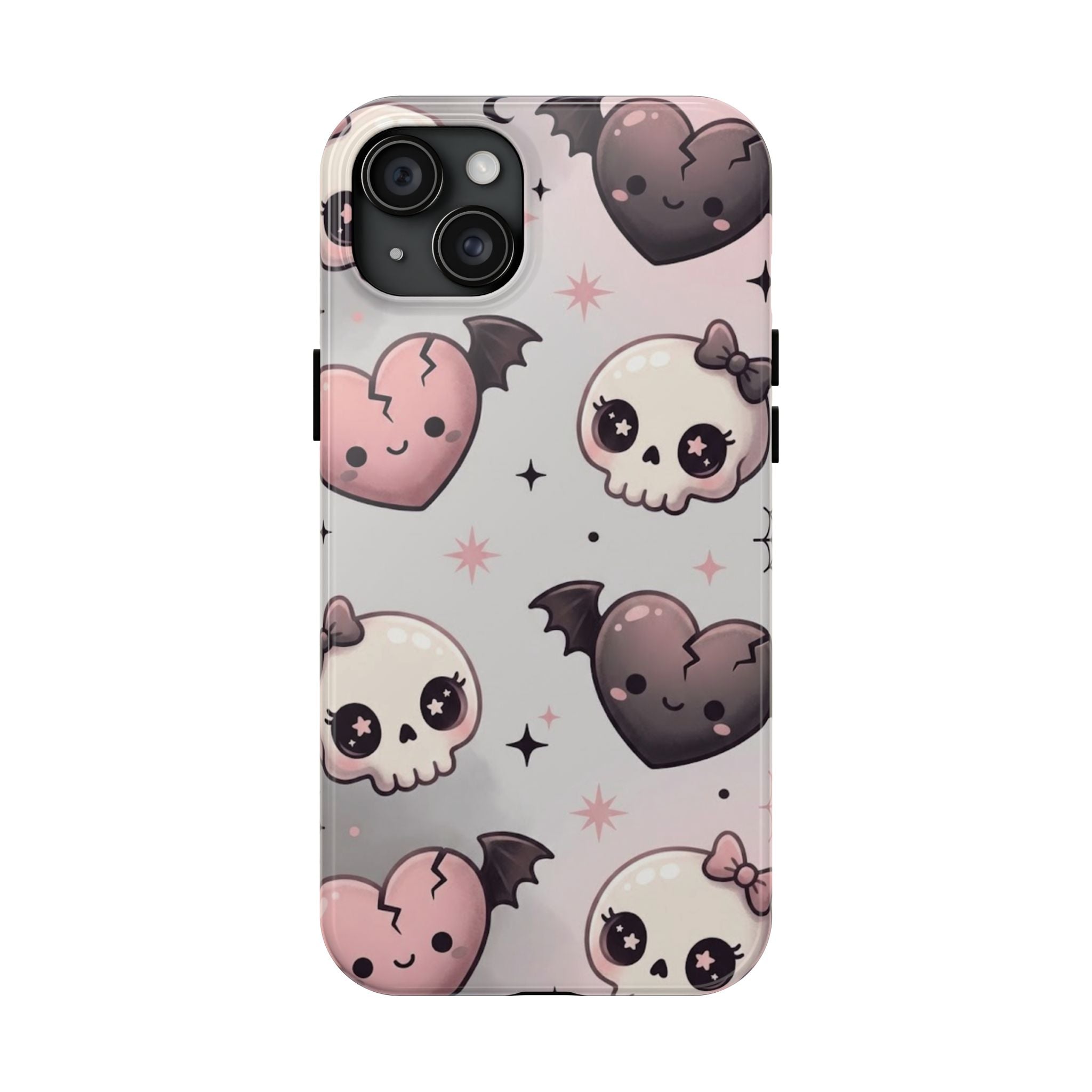 Kawaii Gothic Skull & Bat Heart Tough Phone Case