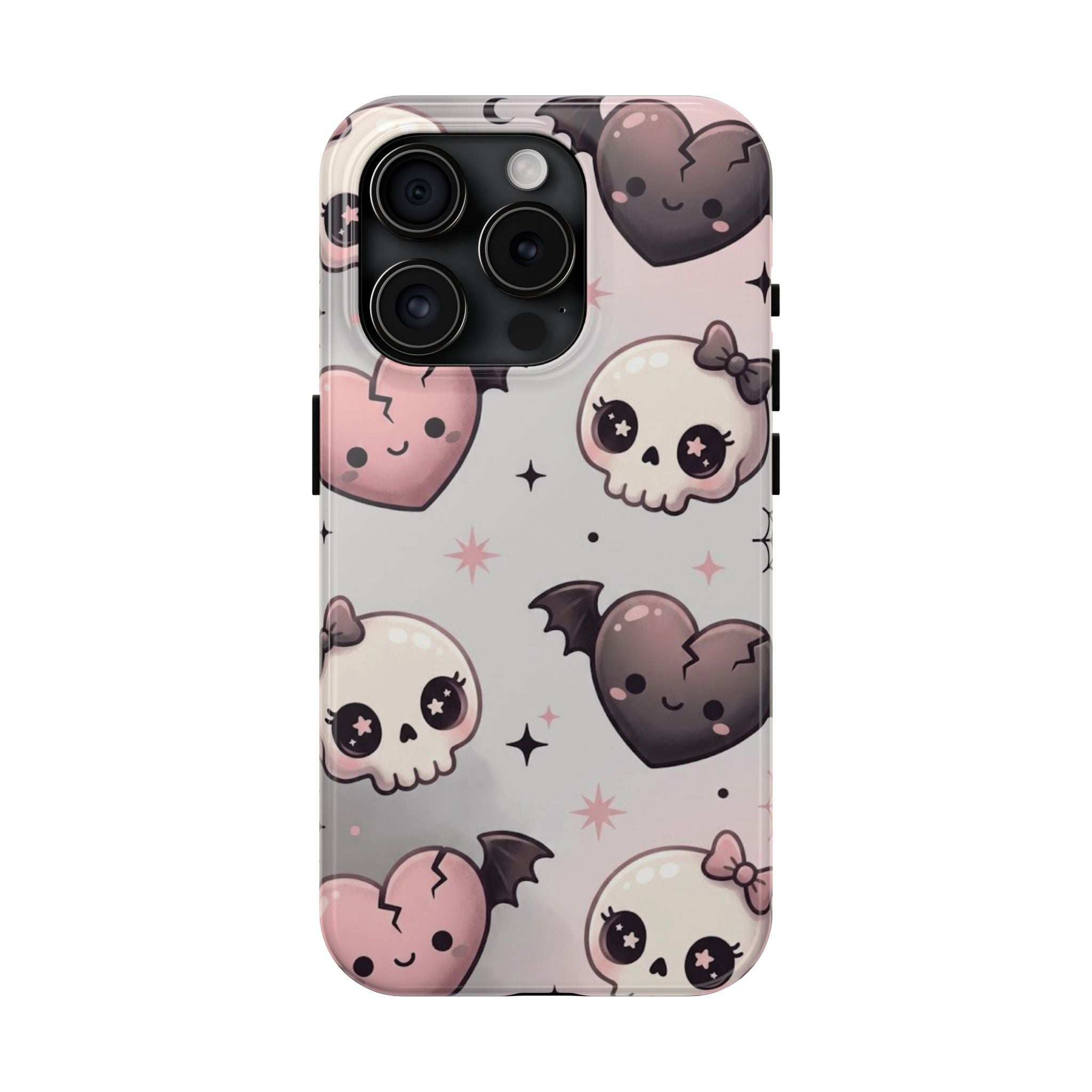 Kawaii Gothic Skull & Bat Heart Tough Phone Case