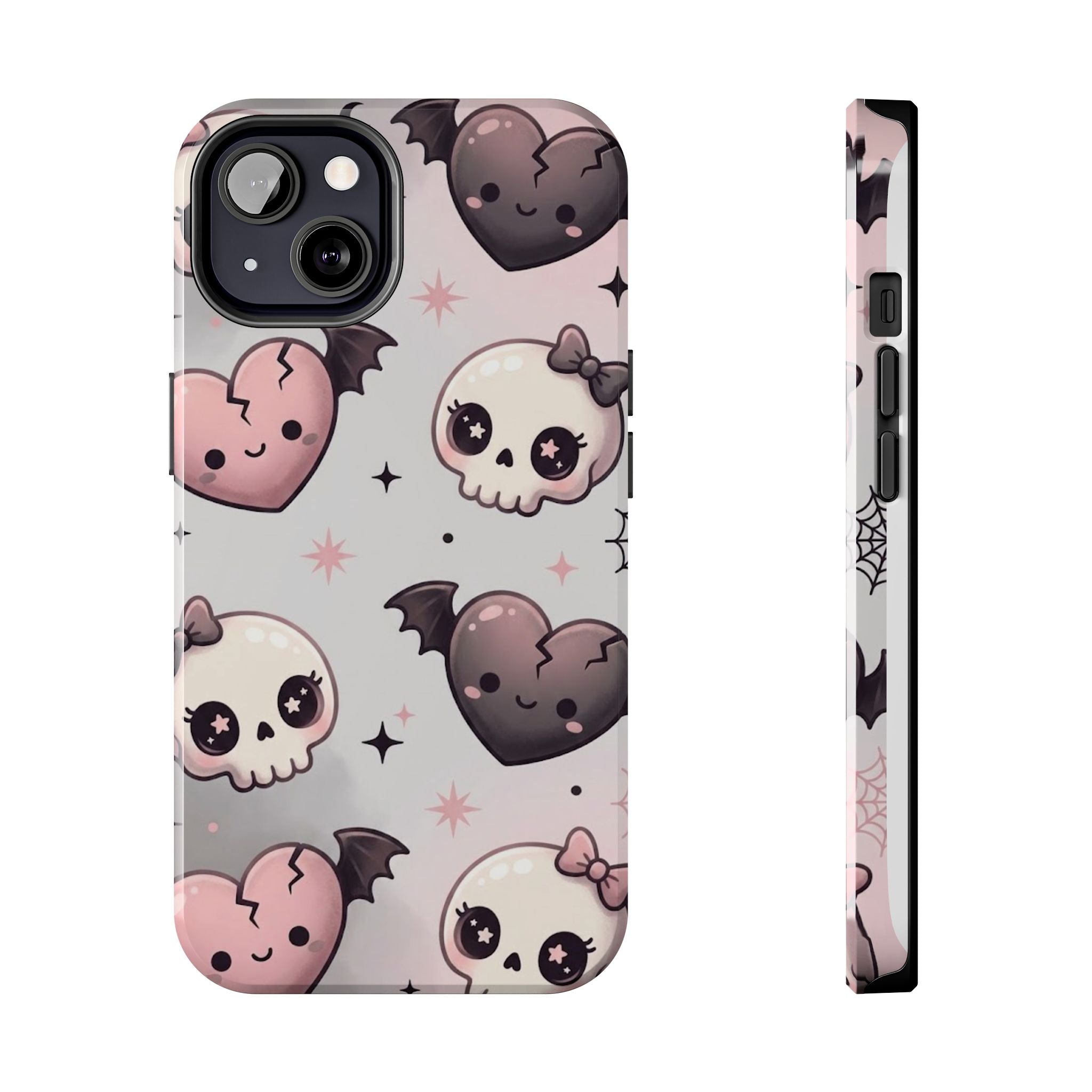 Kawaii Gothic Skull & Bat Heart Tough Phone Case
