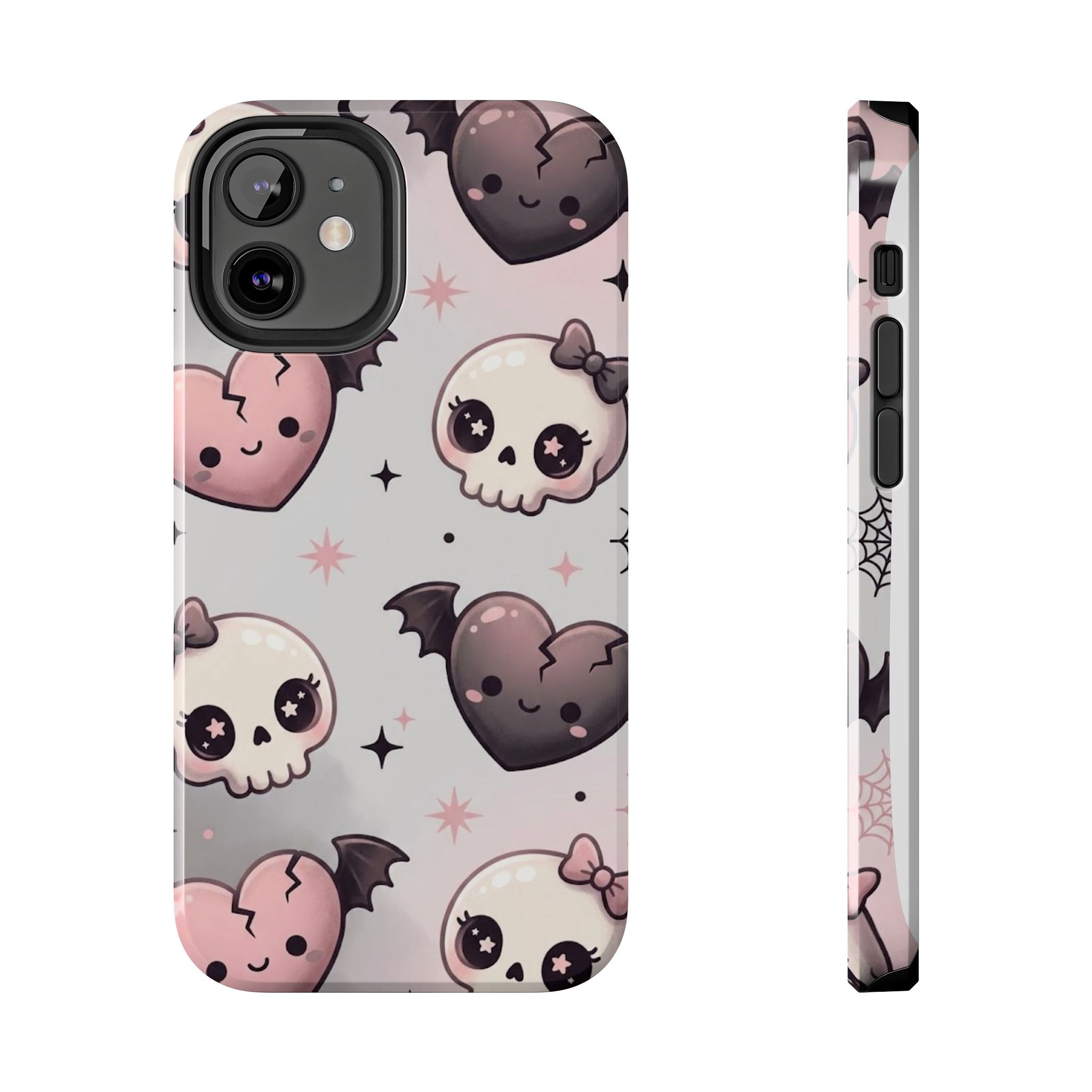 Kawaii Gothic Skull & Bat Heart Tough Phone Case