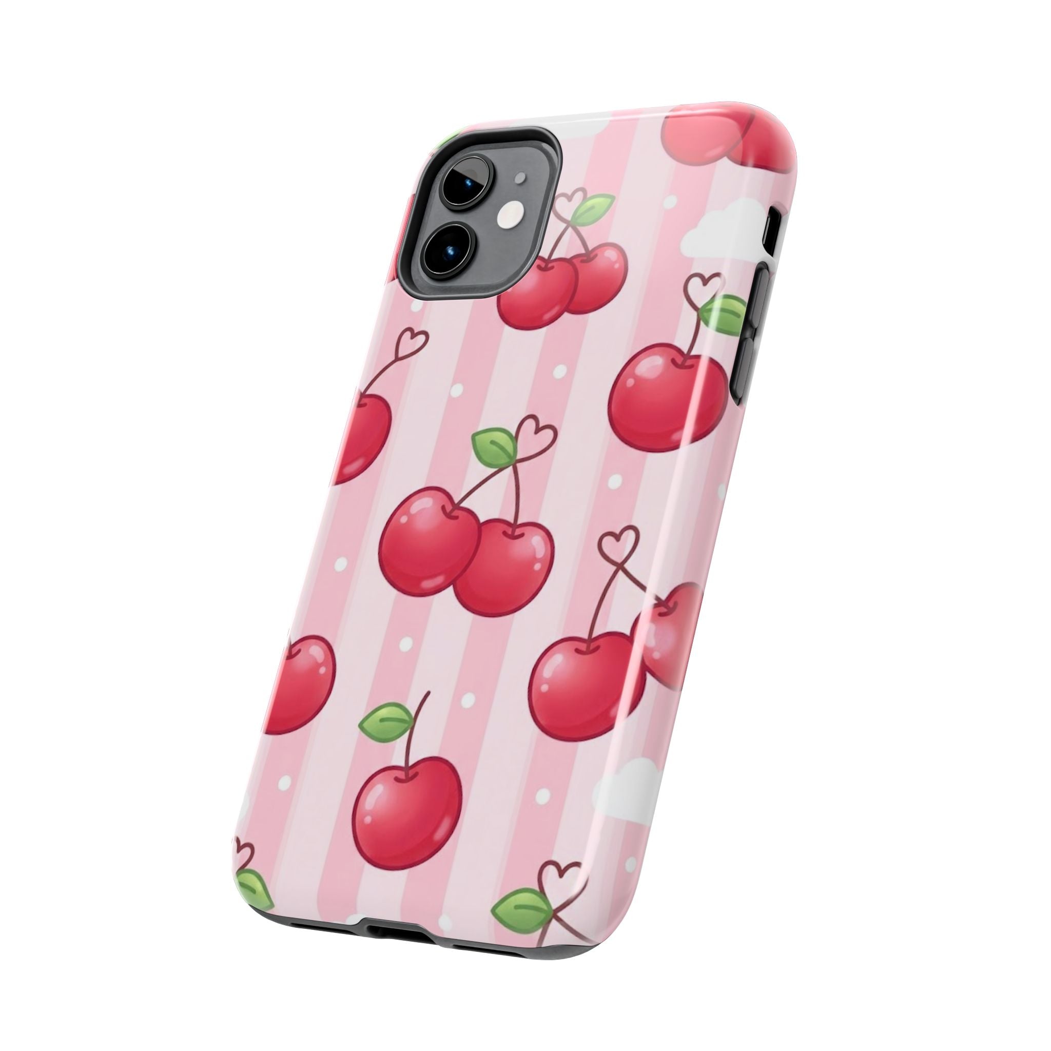 Cherry Pattern Tough Phone Case — Cute Pink Retro Fruit Design