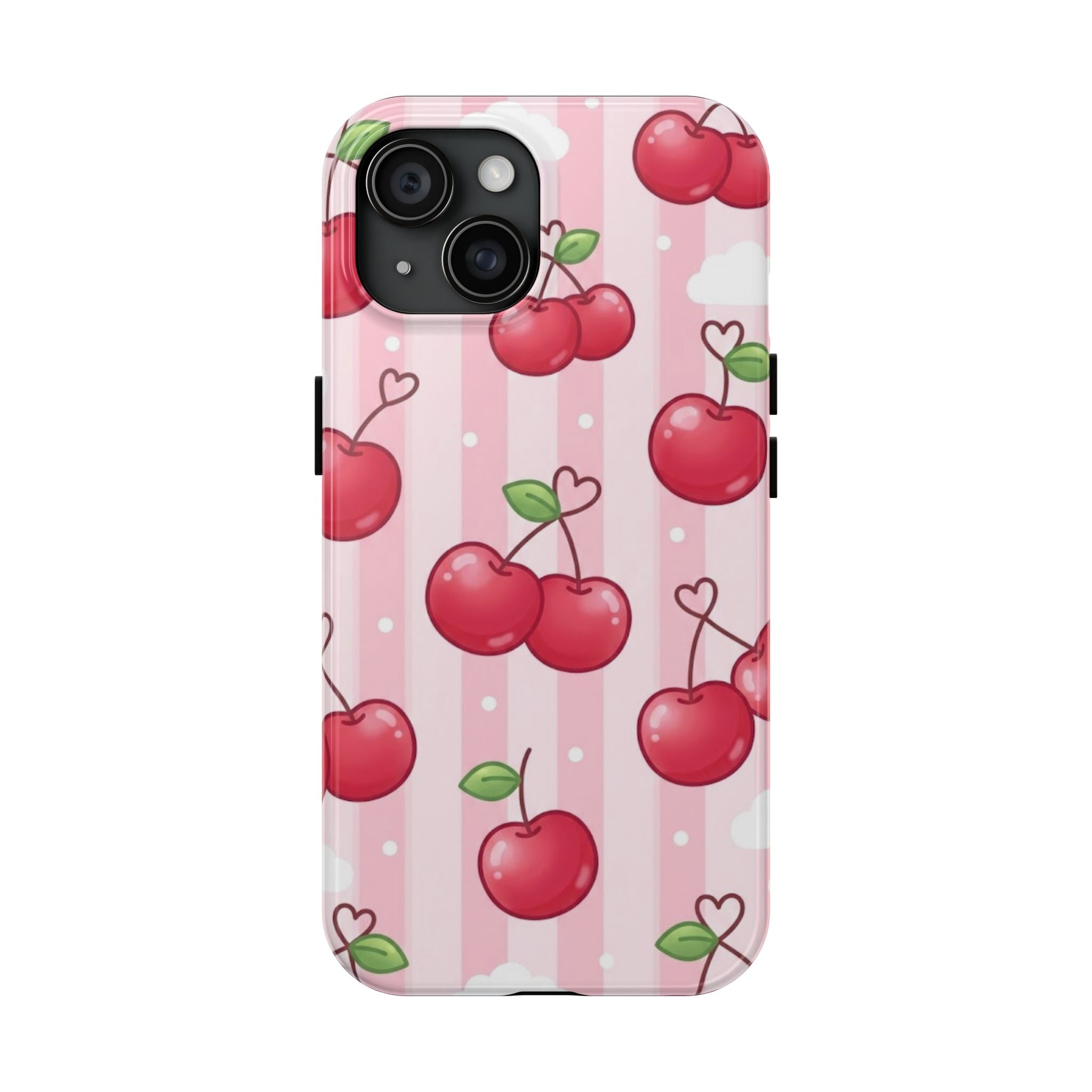 Cherry Pattern Tough Phone Case — Cute Pink Retro Fruit Design