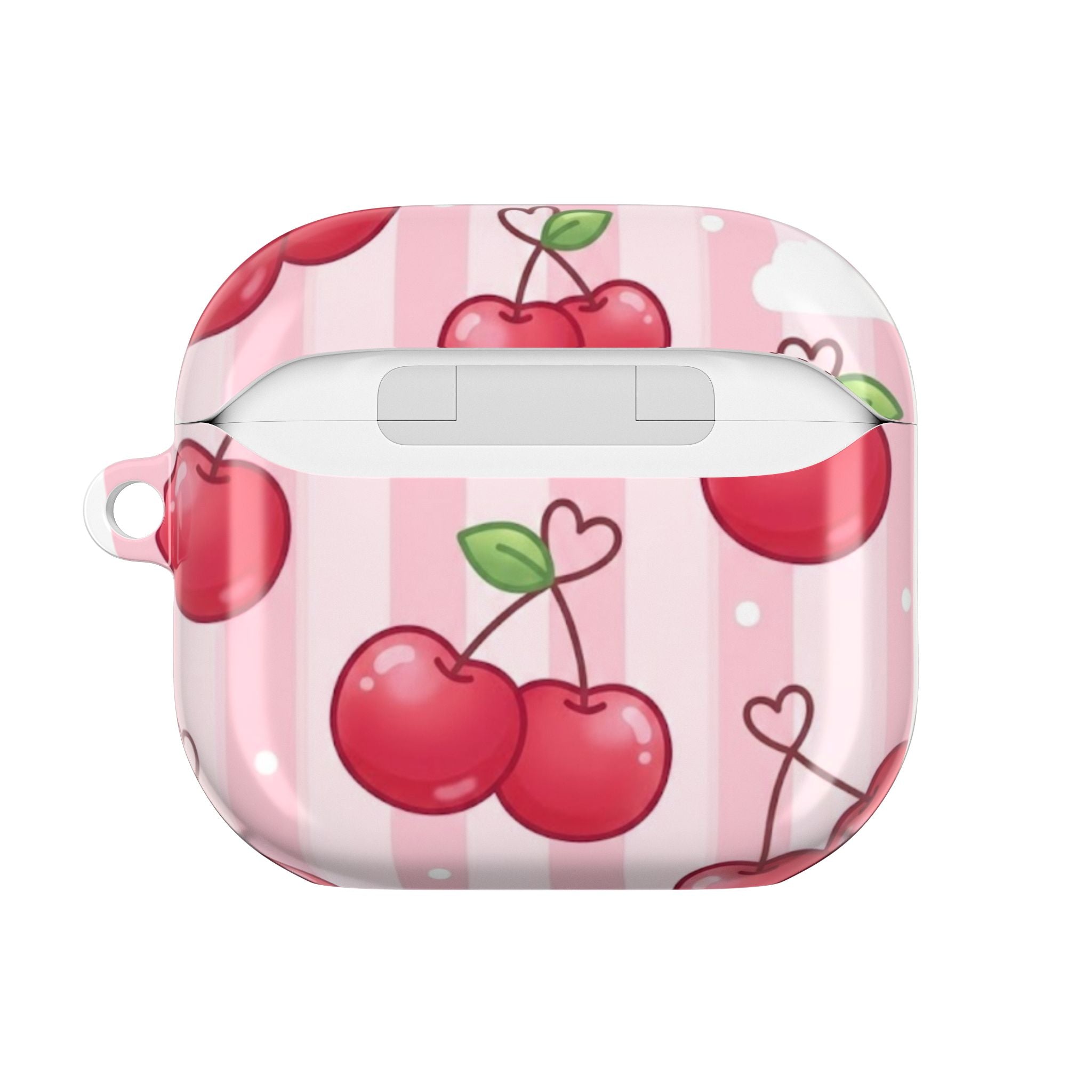 Cherry Pattern AirPod Case — Cute Pink Striped Protective Cover