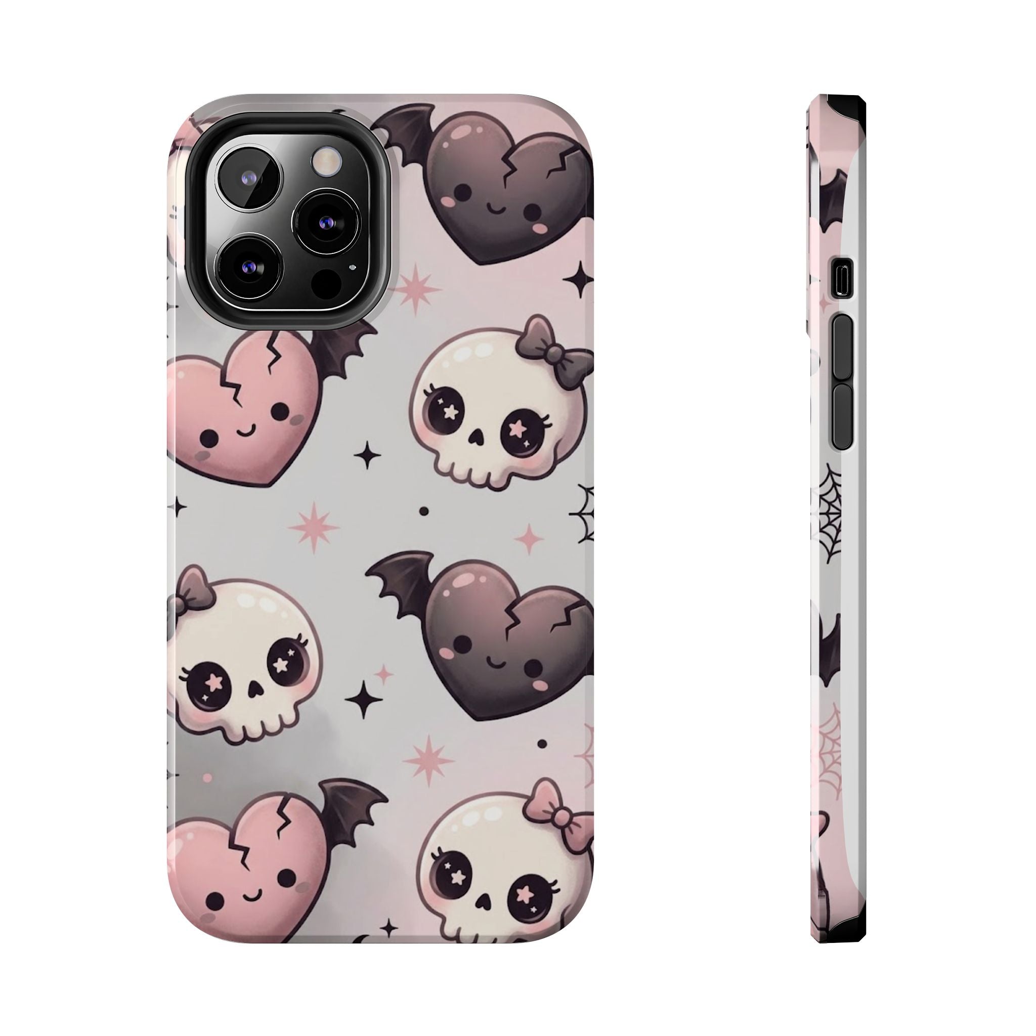Kawaii Gothic Skull & Bat Heart Tough Phone Case