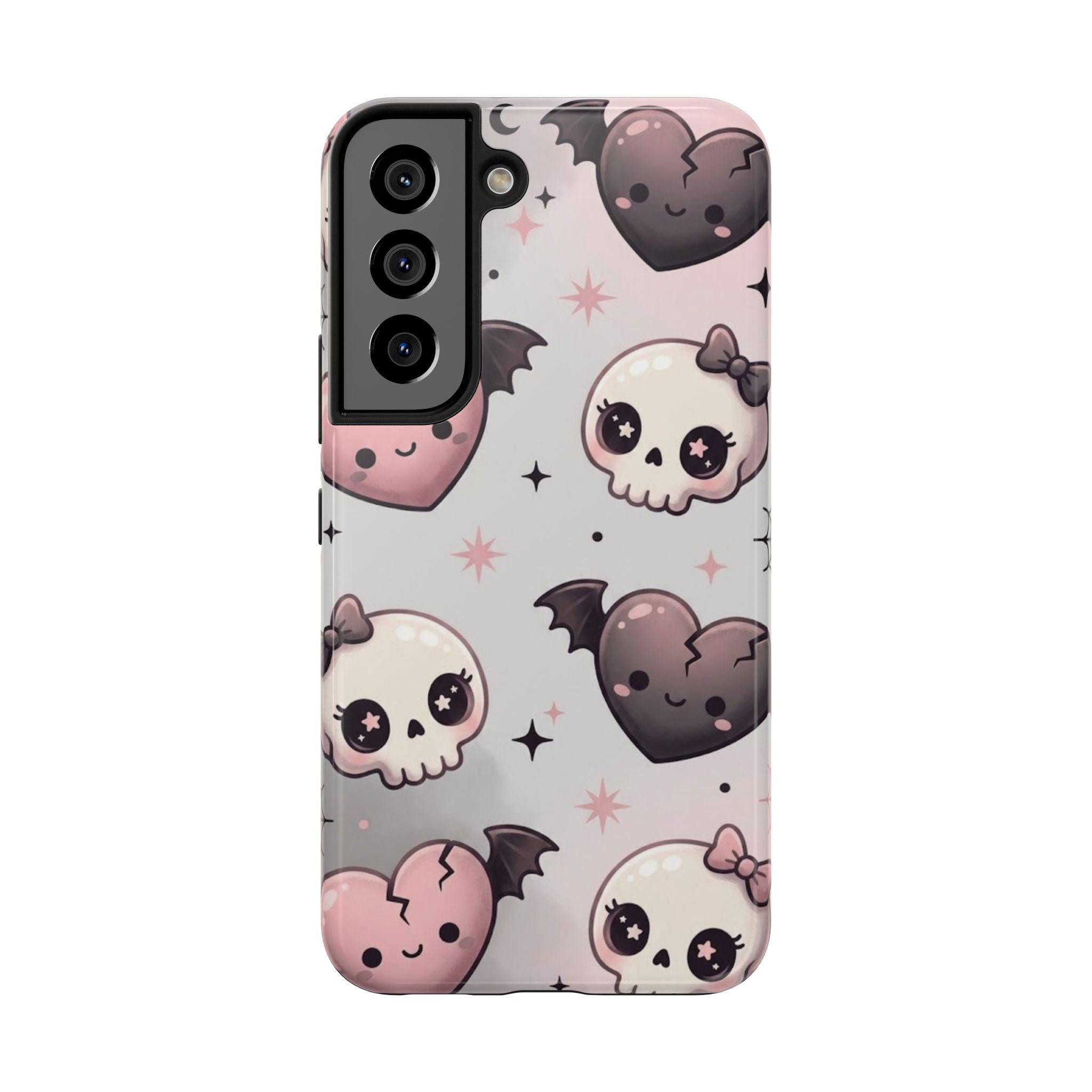 Kawaii Gothic Skull & Bat Heart Tough Phone Case