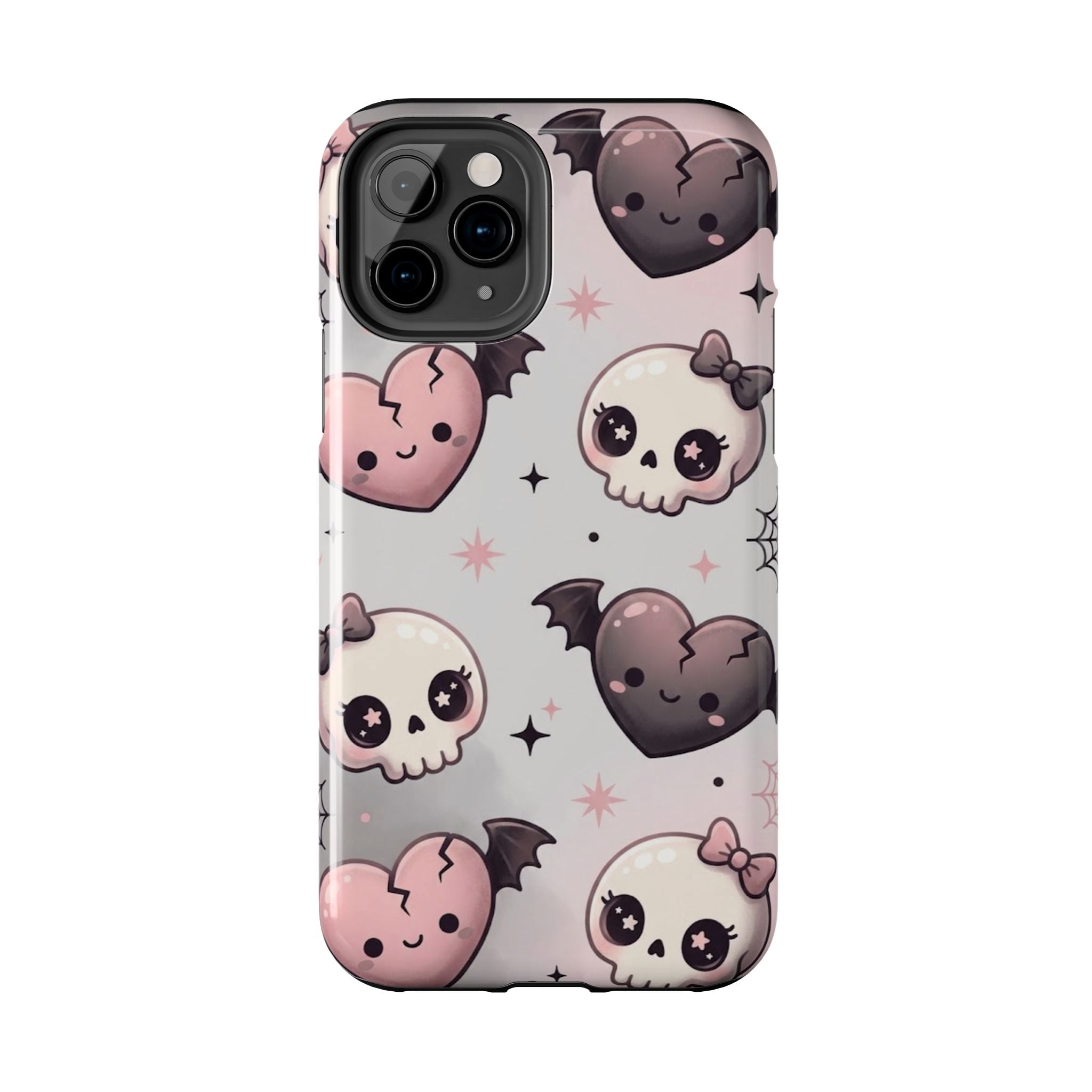 Kawaii Gothic Skull & Bat Heart Tough Phone Case