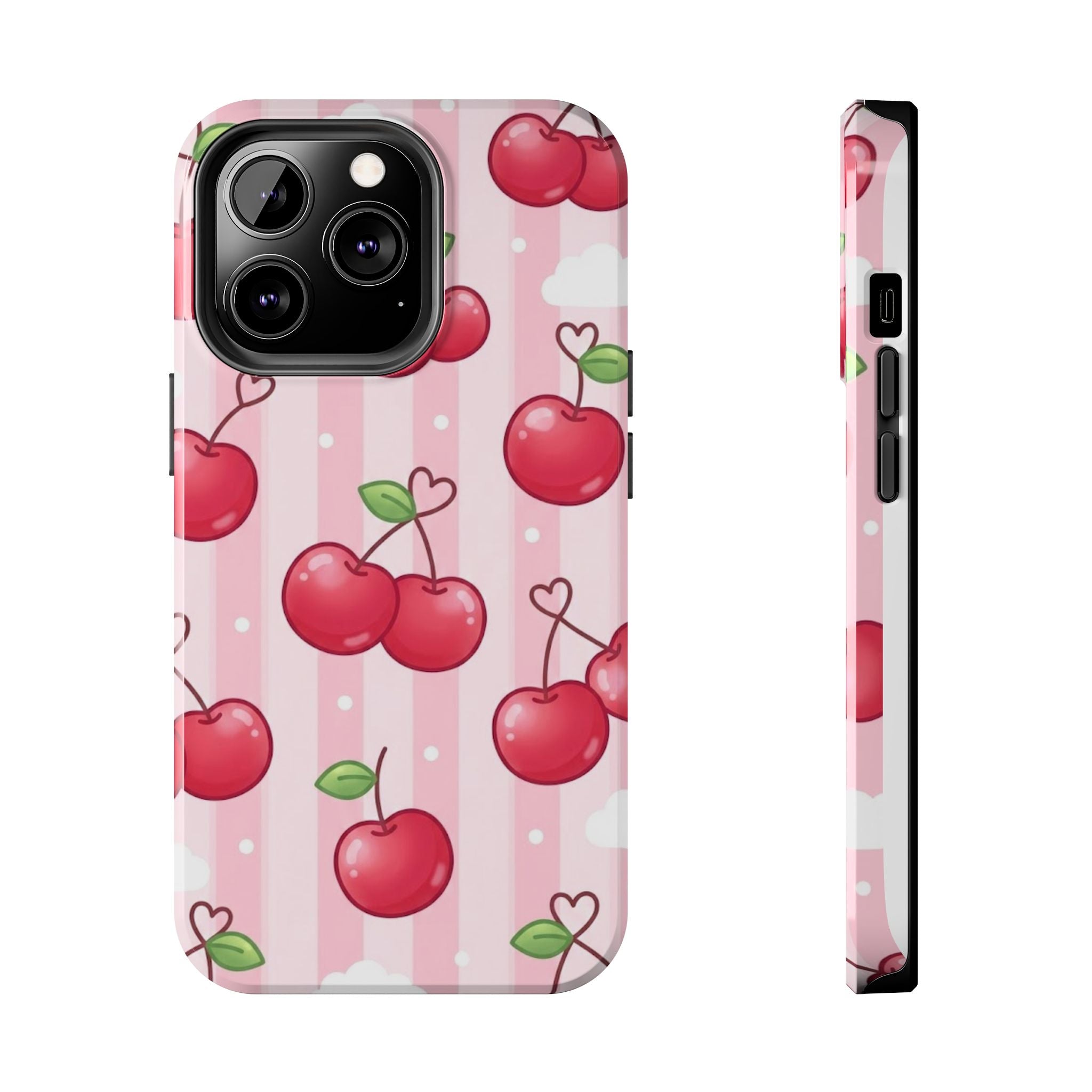 Cherry Pattern Tough Phone Case — Cute Pink Retro Fruit Design