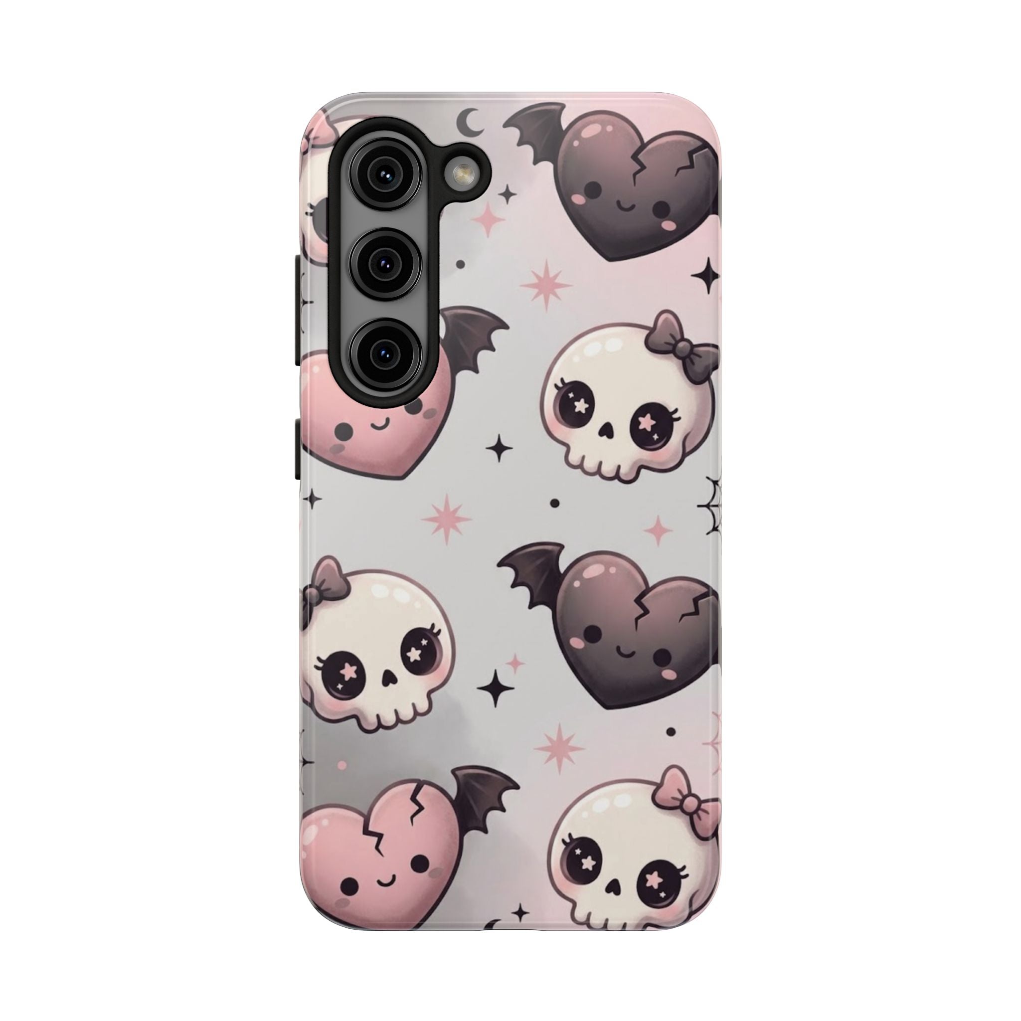 Kawaii Gothic Skull & Bat Heart Tough Phone Case