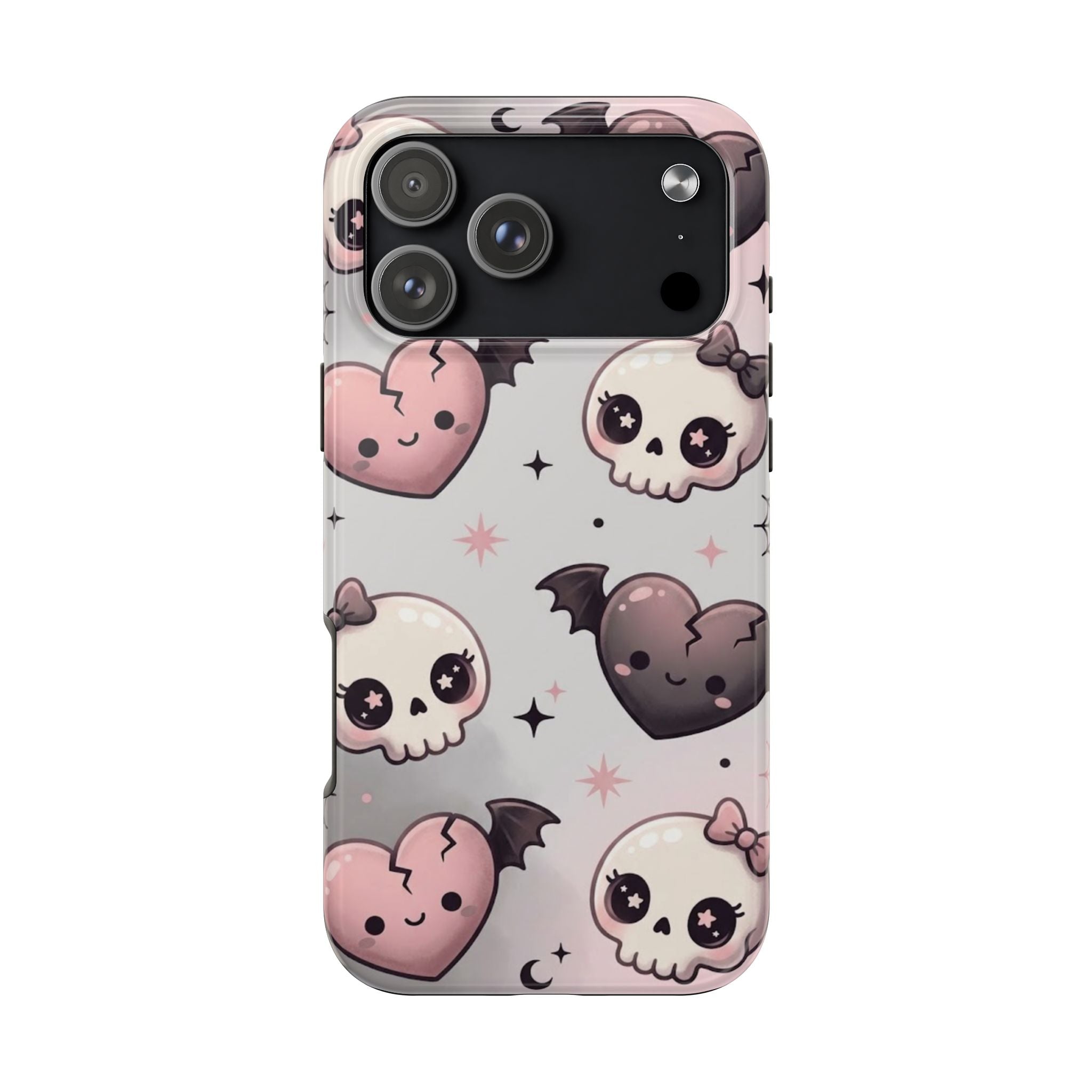Kawaii Gothic Skull & Bat Heart Tough Phone Case