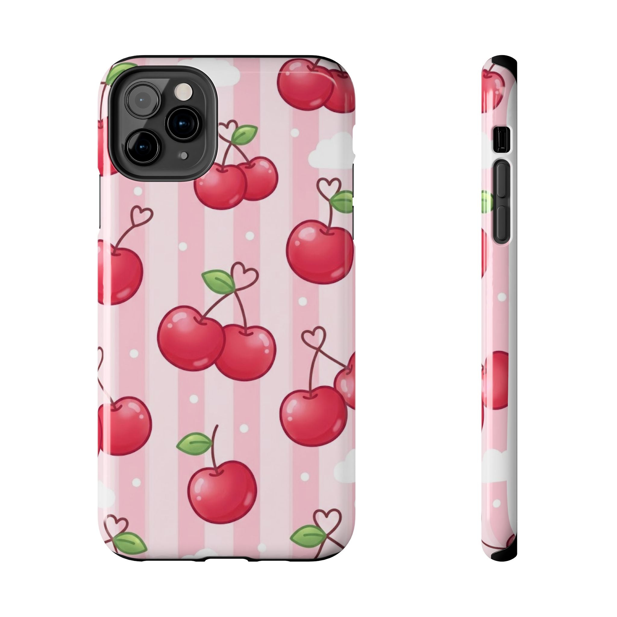 Cherry Pattern Tough Phone Case — Cute Pink Retro Fruit Design