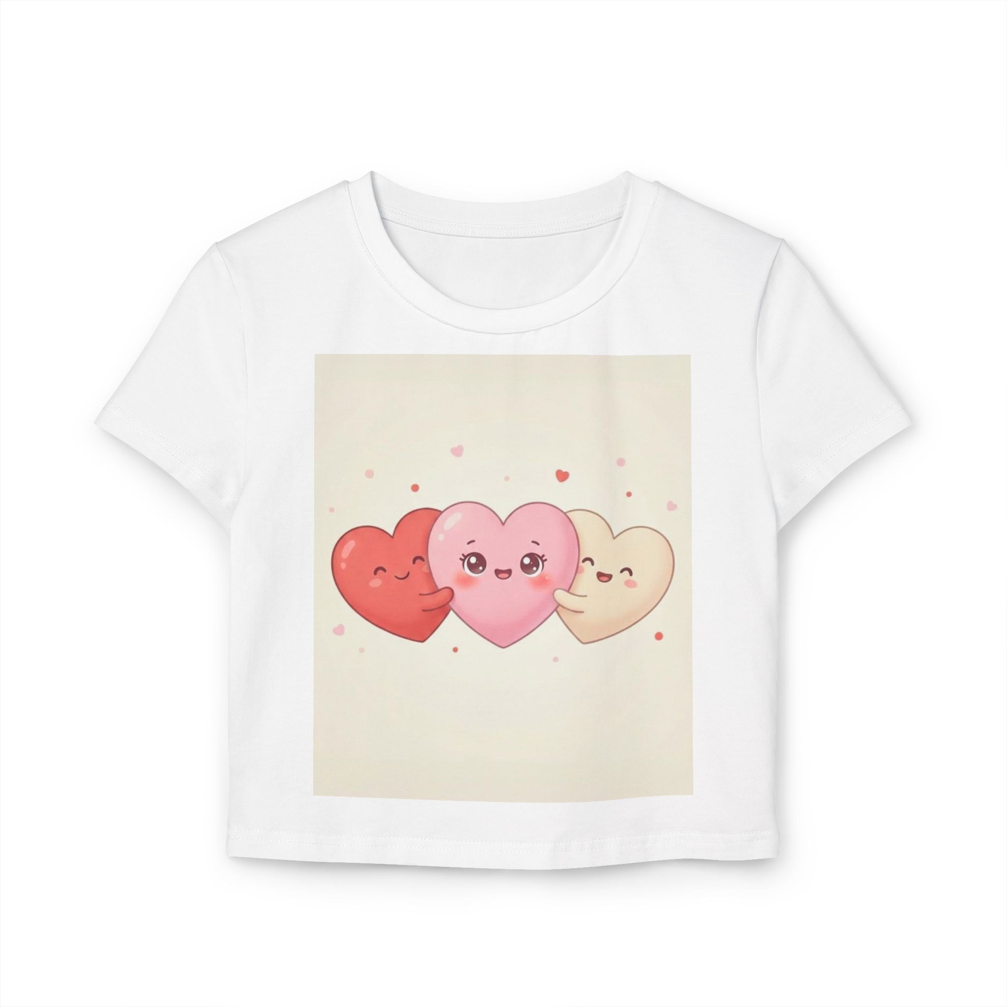 Cute Kawaii Triple Hearts Graphic Baby Tee — Valentine's Cute Heart Faces Shirt