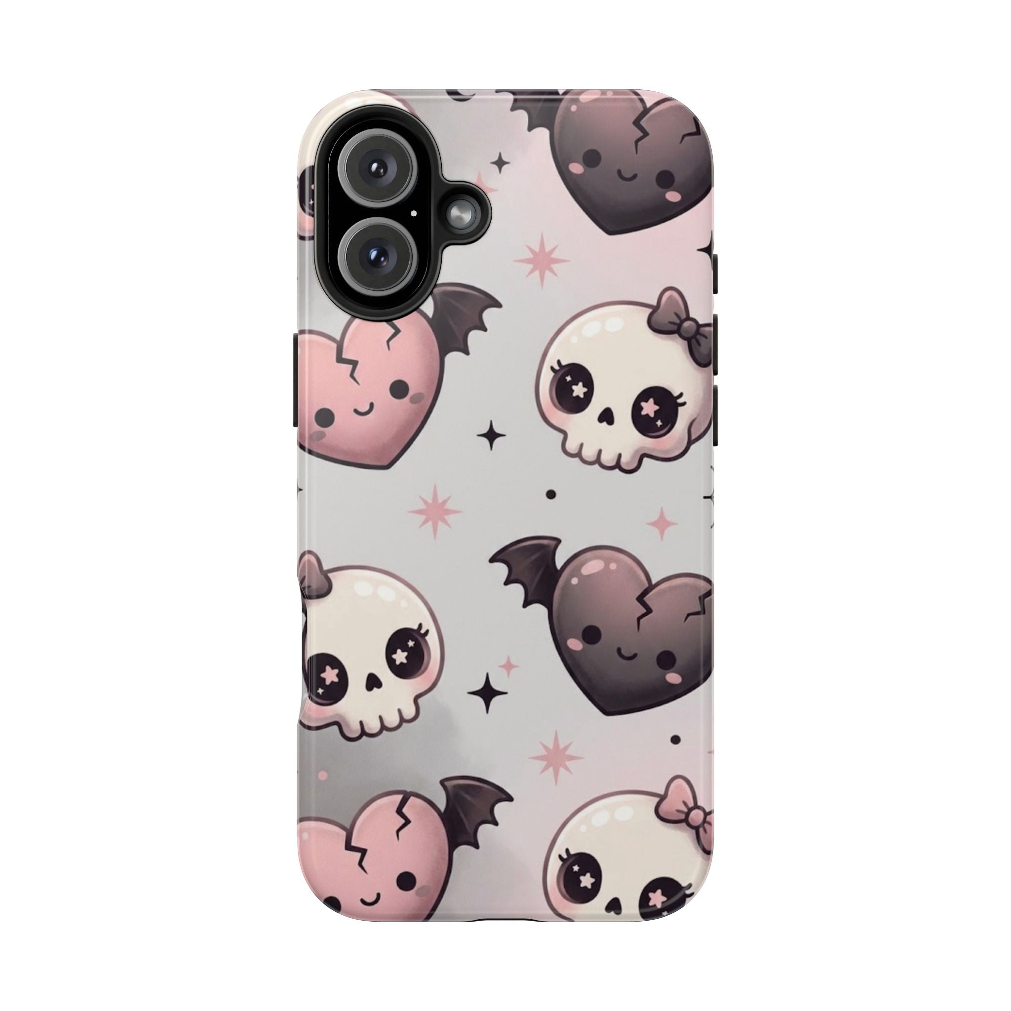 Kawaii Gothic Skull & Bat Heart Tough Phone Case