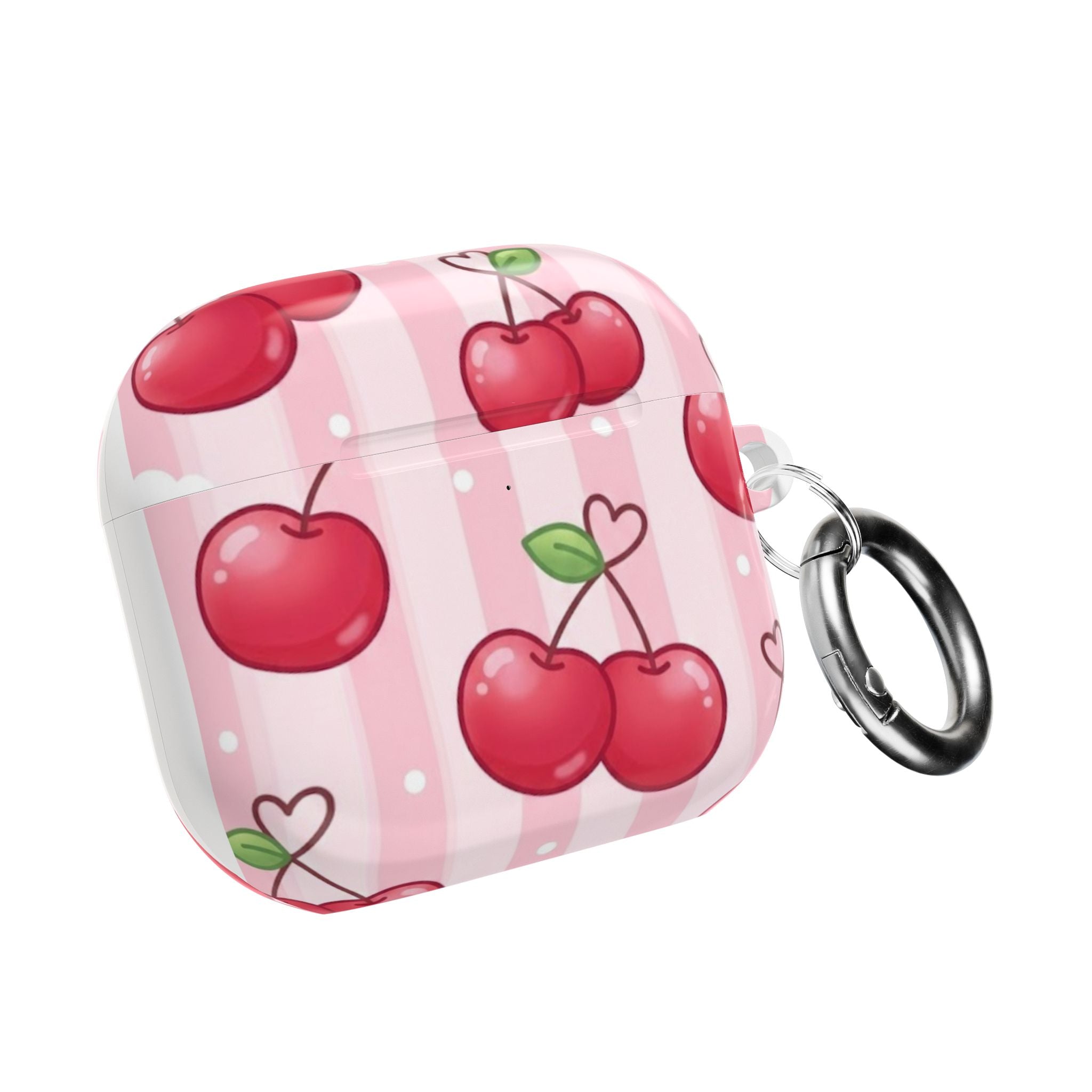 Cherry Pattern AirPod Case — Cute Pink Striped Protective Cover
