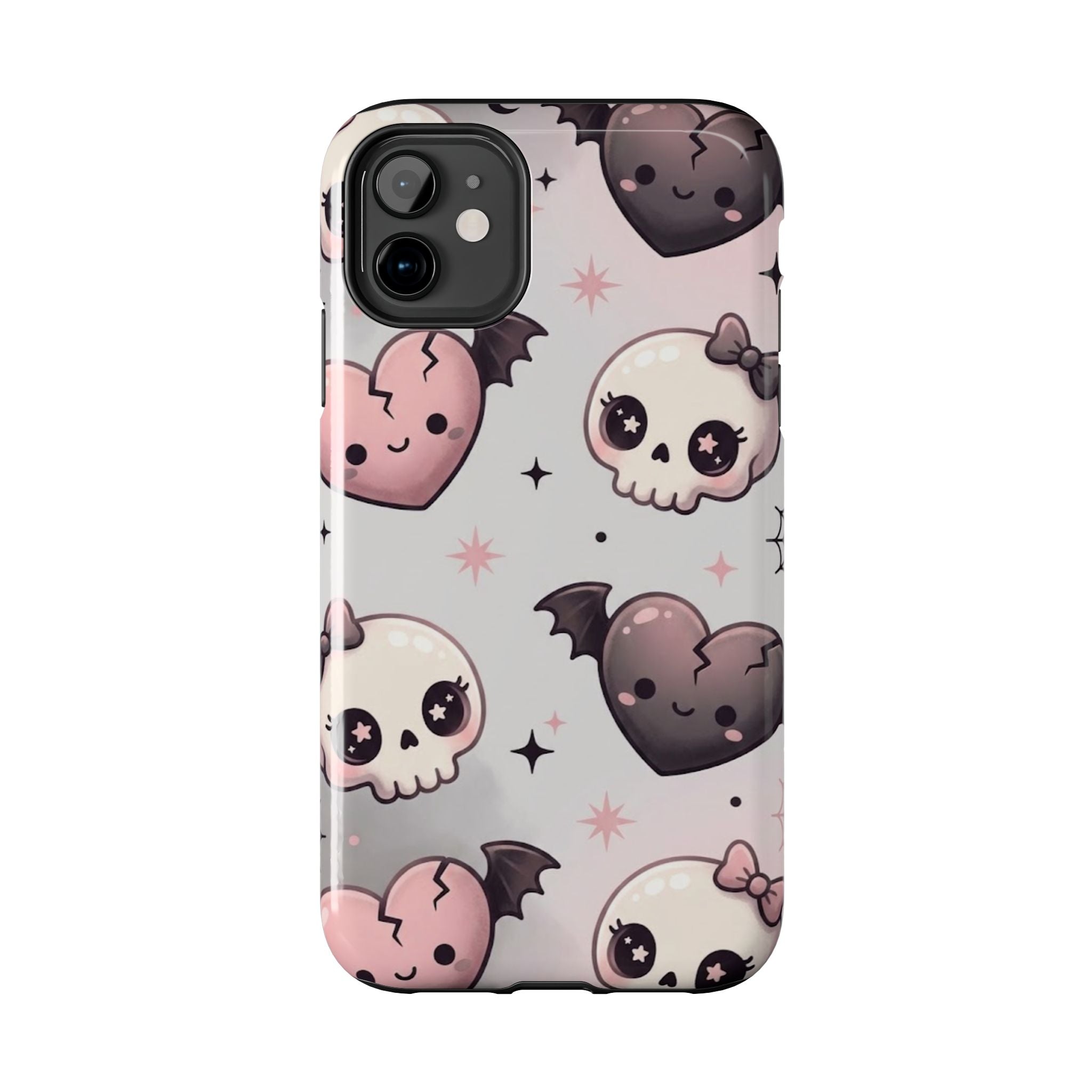 Kawaii Gothic Skull & Bat Heart Tough Phone Case