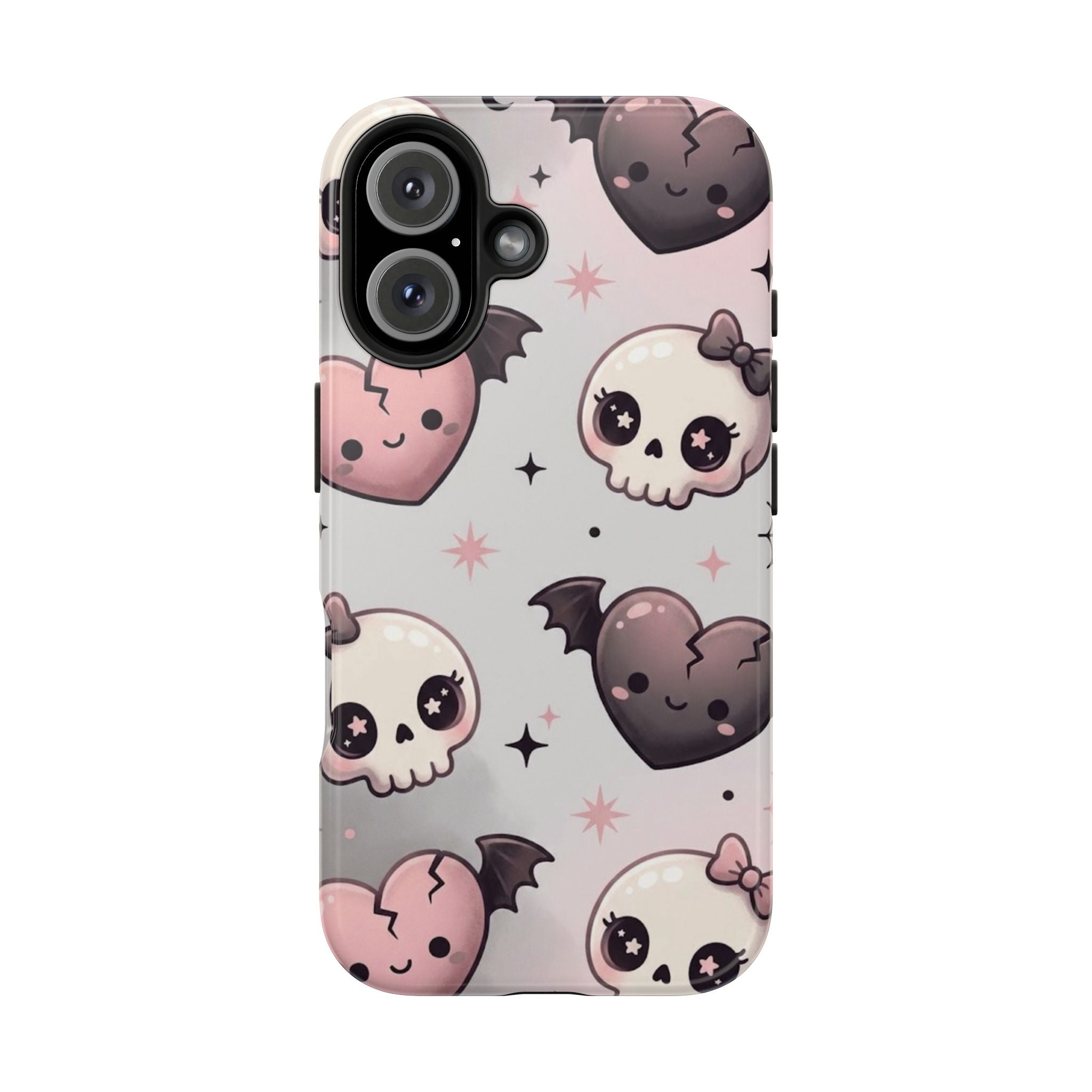 Kawaii Gothic Skull & Bat Heart Tough Phone Case