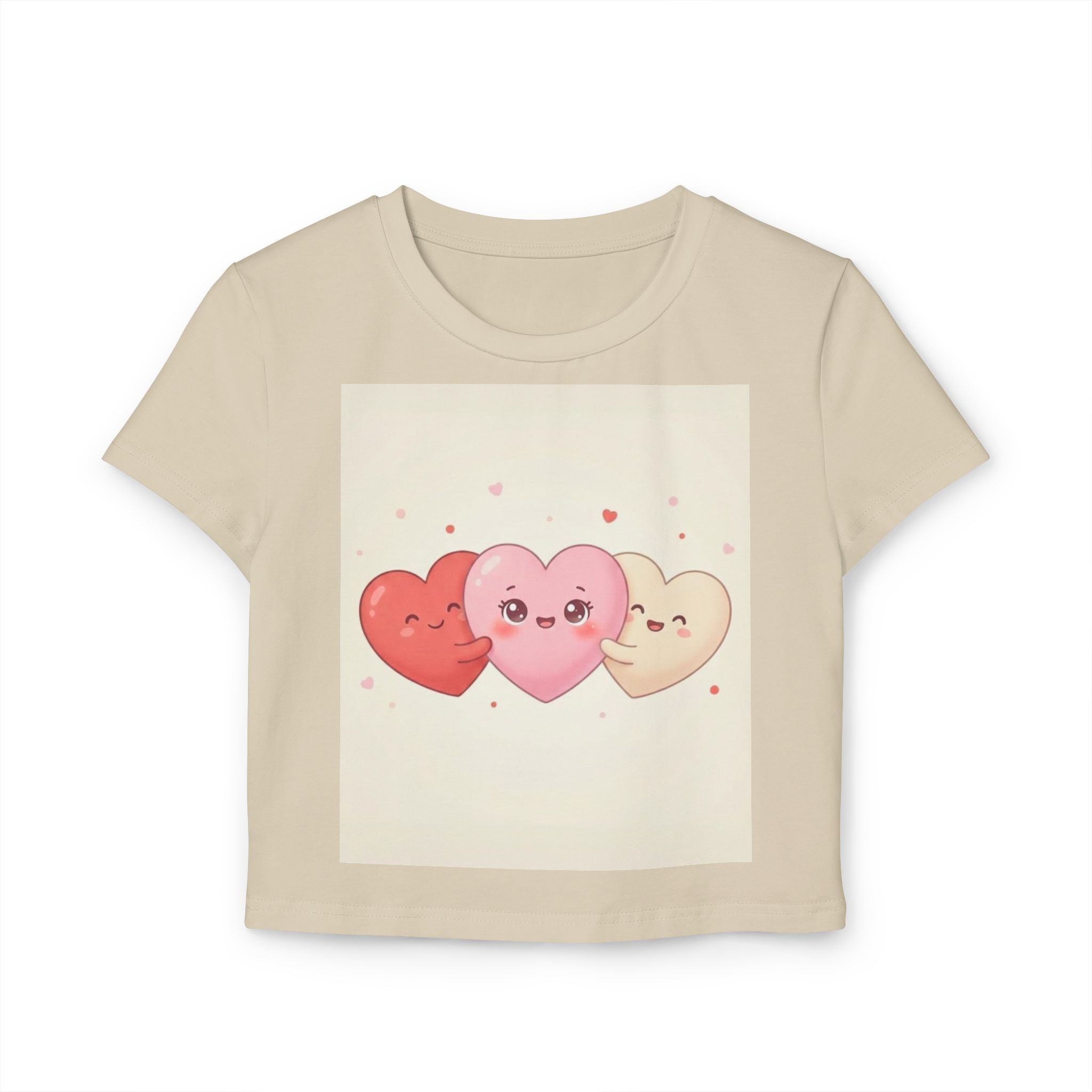 Cute Kawaii Triple Hearts Graphic Baby Tee — Valentine's Cute Heart Faces Shirt