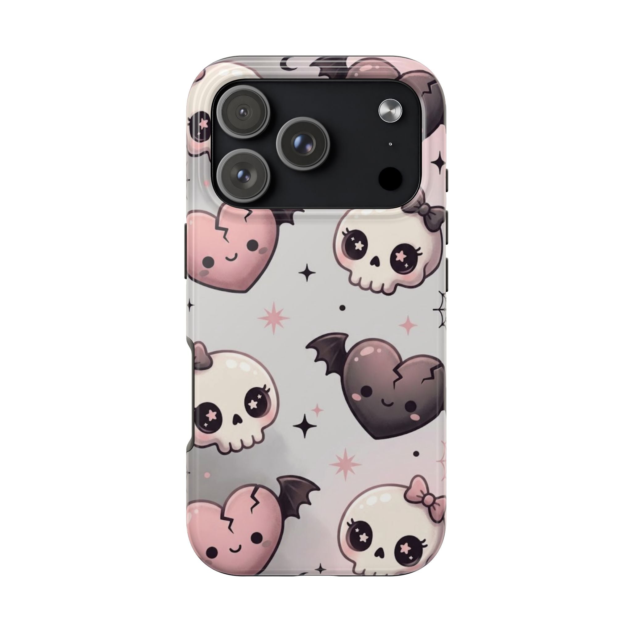 Kawaii Gothic Skull & Bat Heart Tough Phone Case