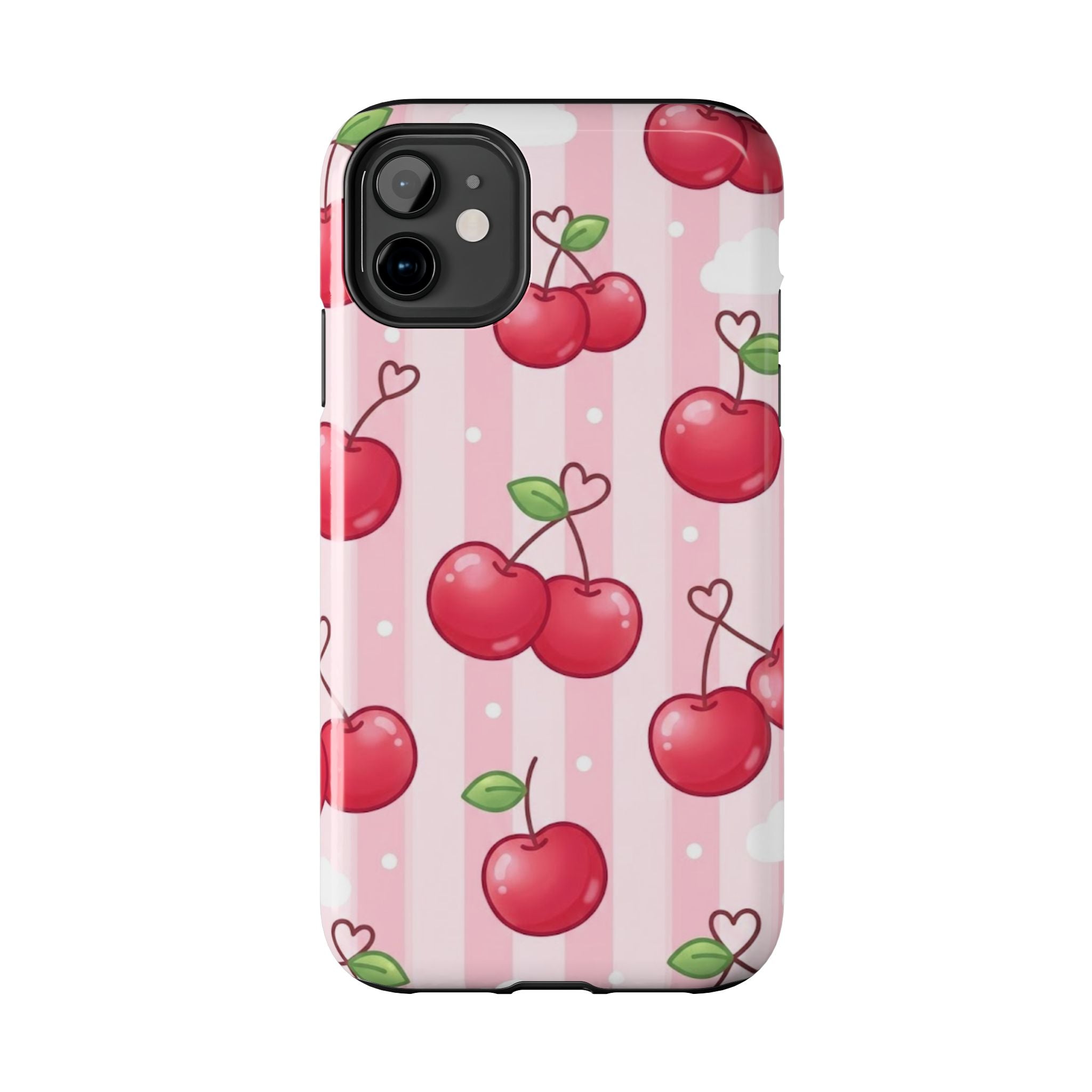 Cherry Pattern Tough Phone Case — Cute Pink Retro Fruit Design