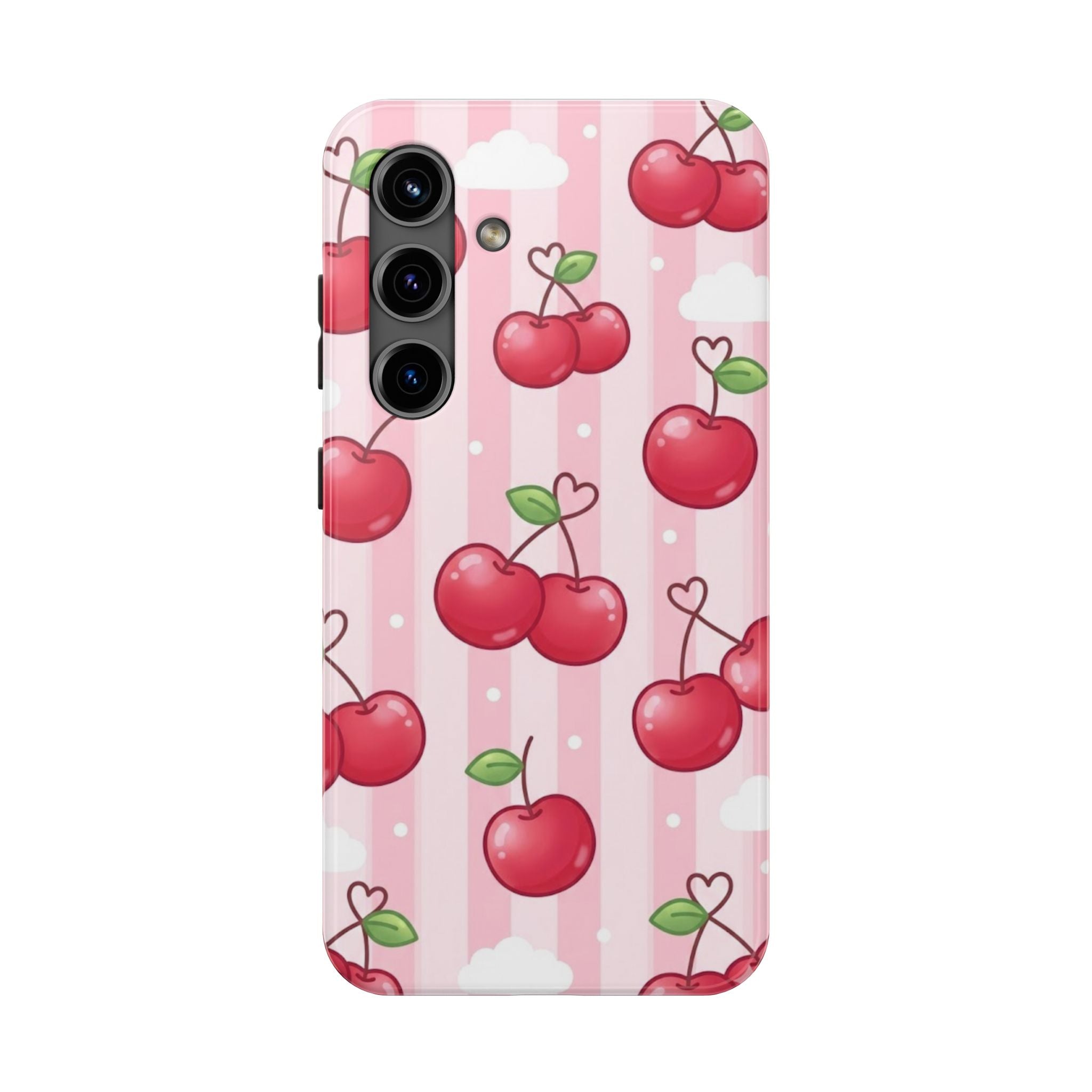 Cherry Pattern Tough Phone Case — Cute Pink Retro Fruit Design