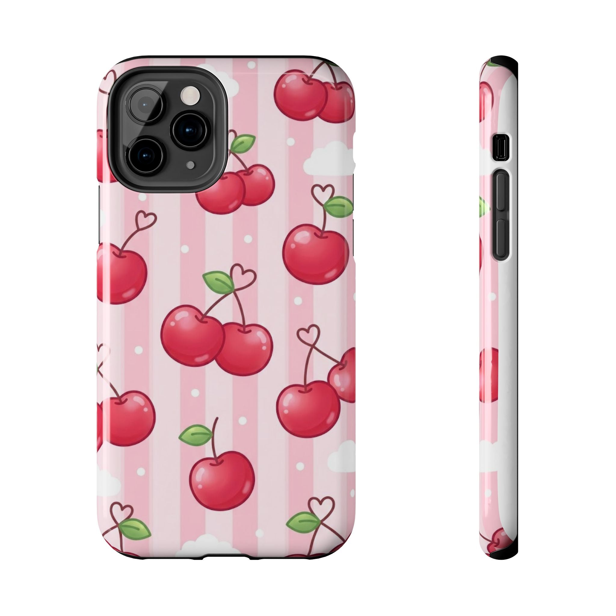 Cherry Pattern Tough Phone Case — Cute Pink Retro Fruit Design