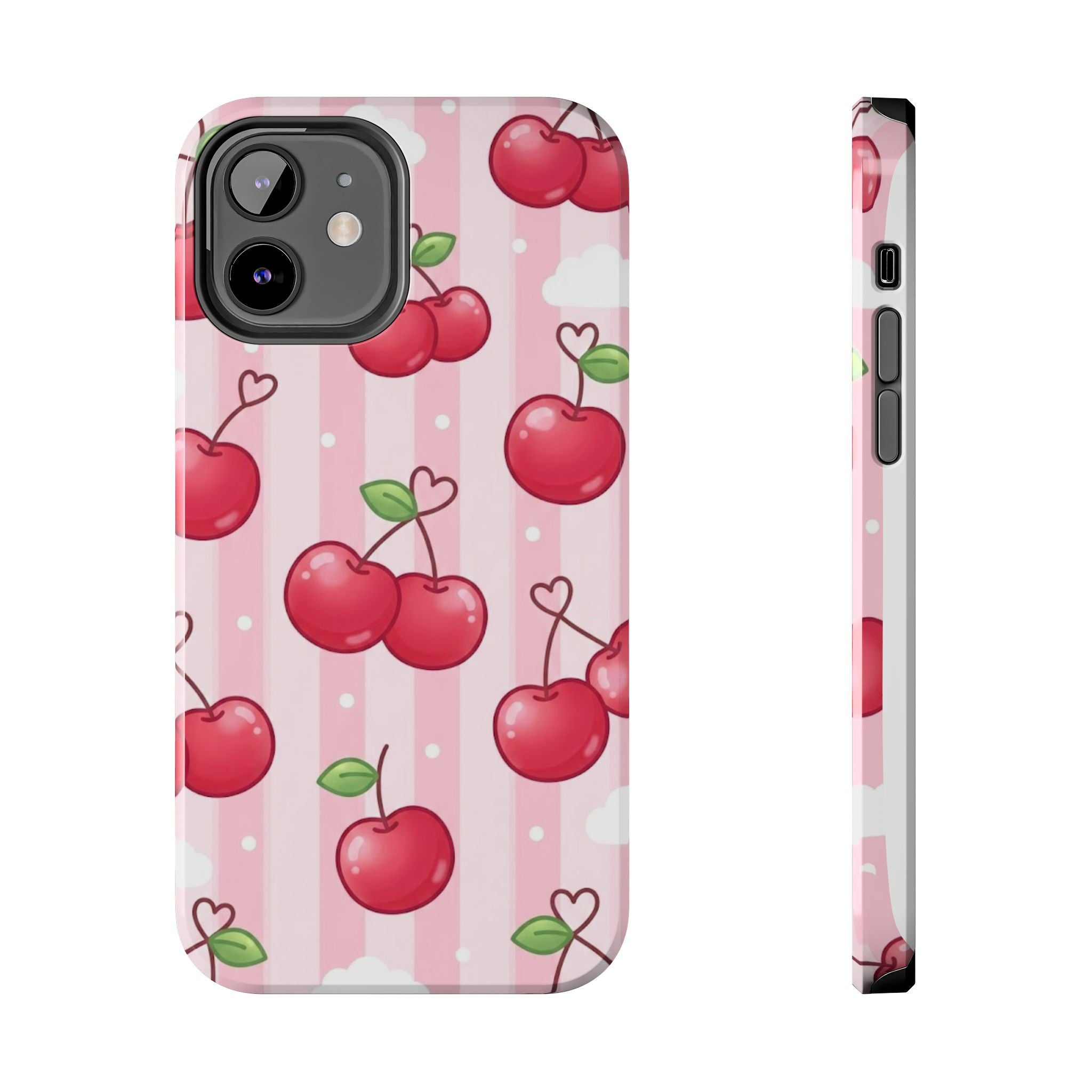 Cherry Pattern Tough Phone Case — Cute Pink Retro Fruit Design