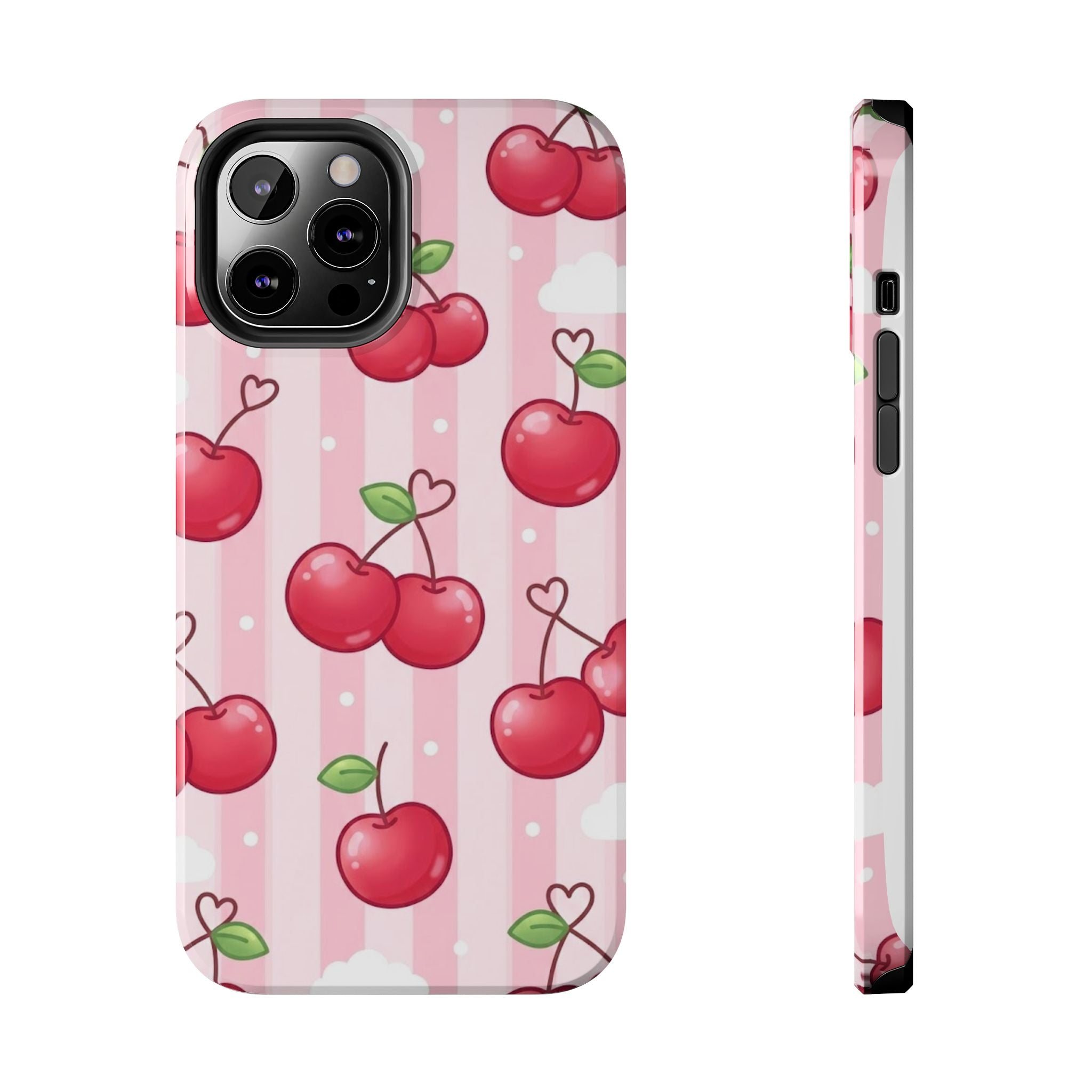Cherry Pattern Tough Phone Case — Cute Pink Retro Fruit Design