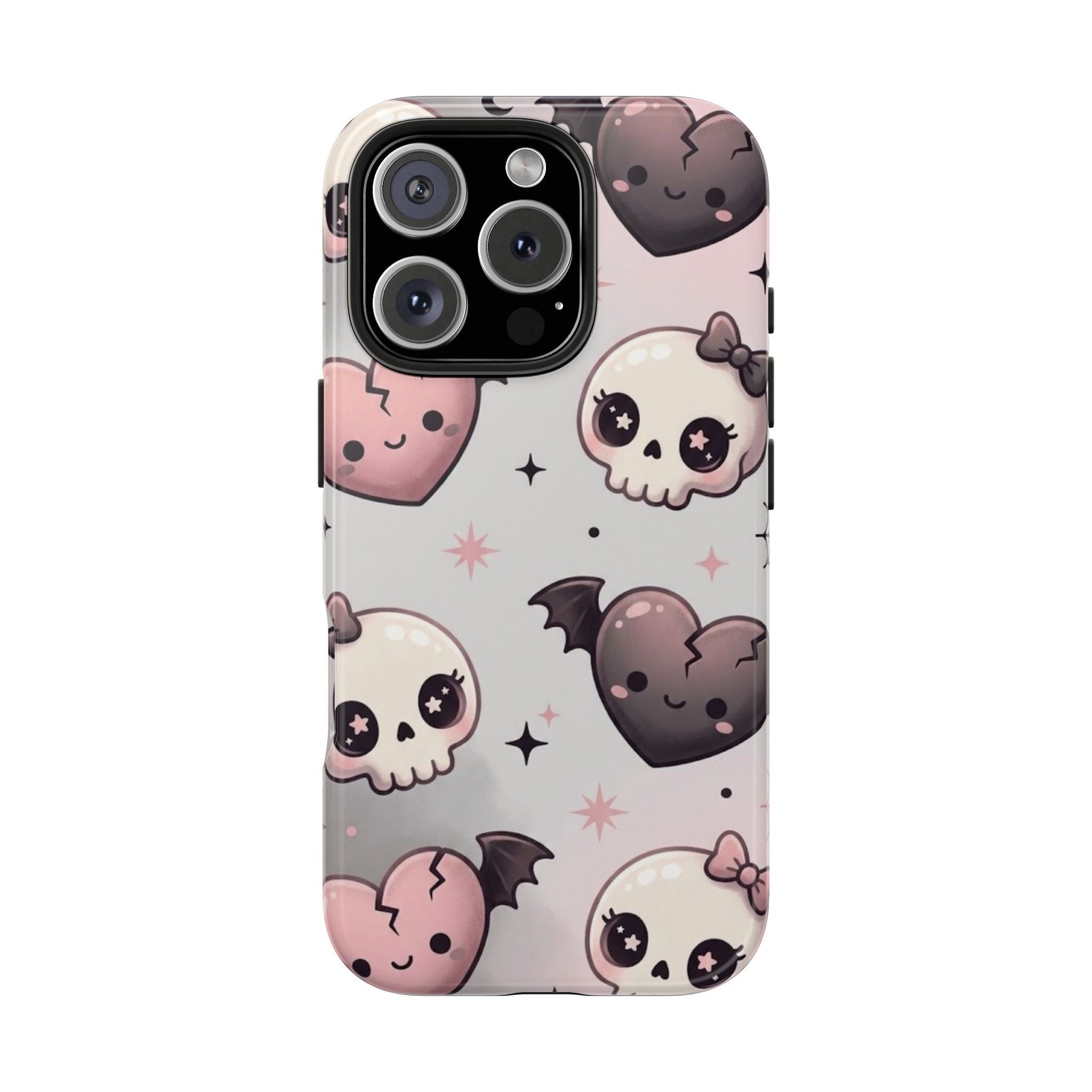 Kawaii Gothic Skull & Bat Heart Tough Phone Case