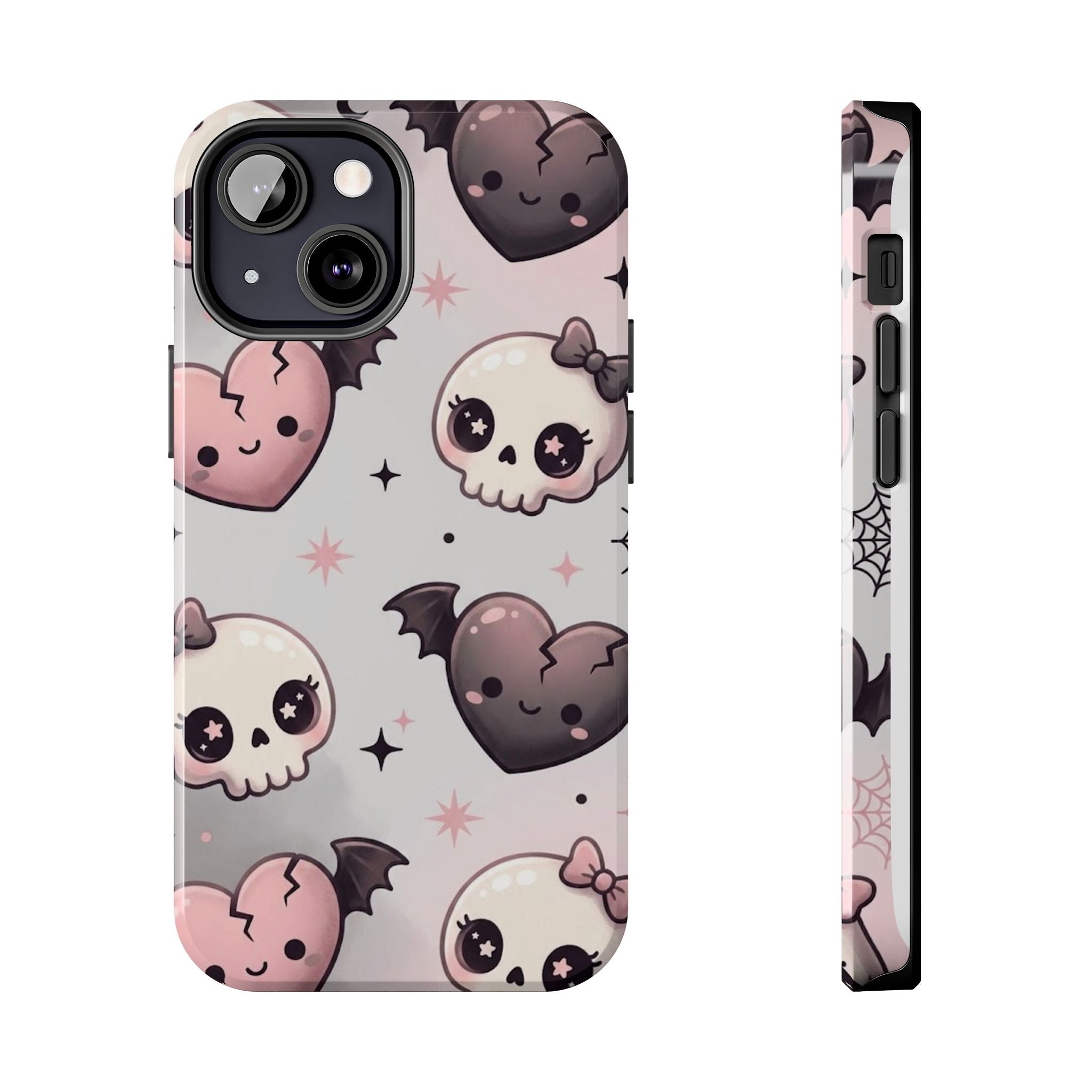 Kawaii Gothic Skull & Bat Heart Tough Phone Case