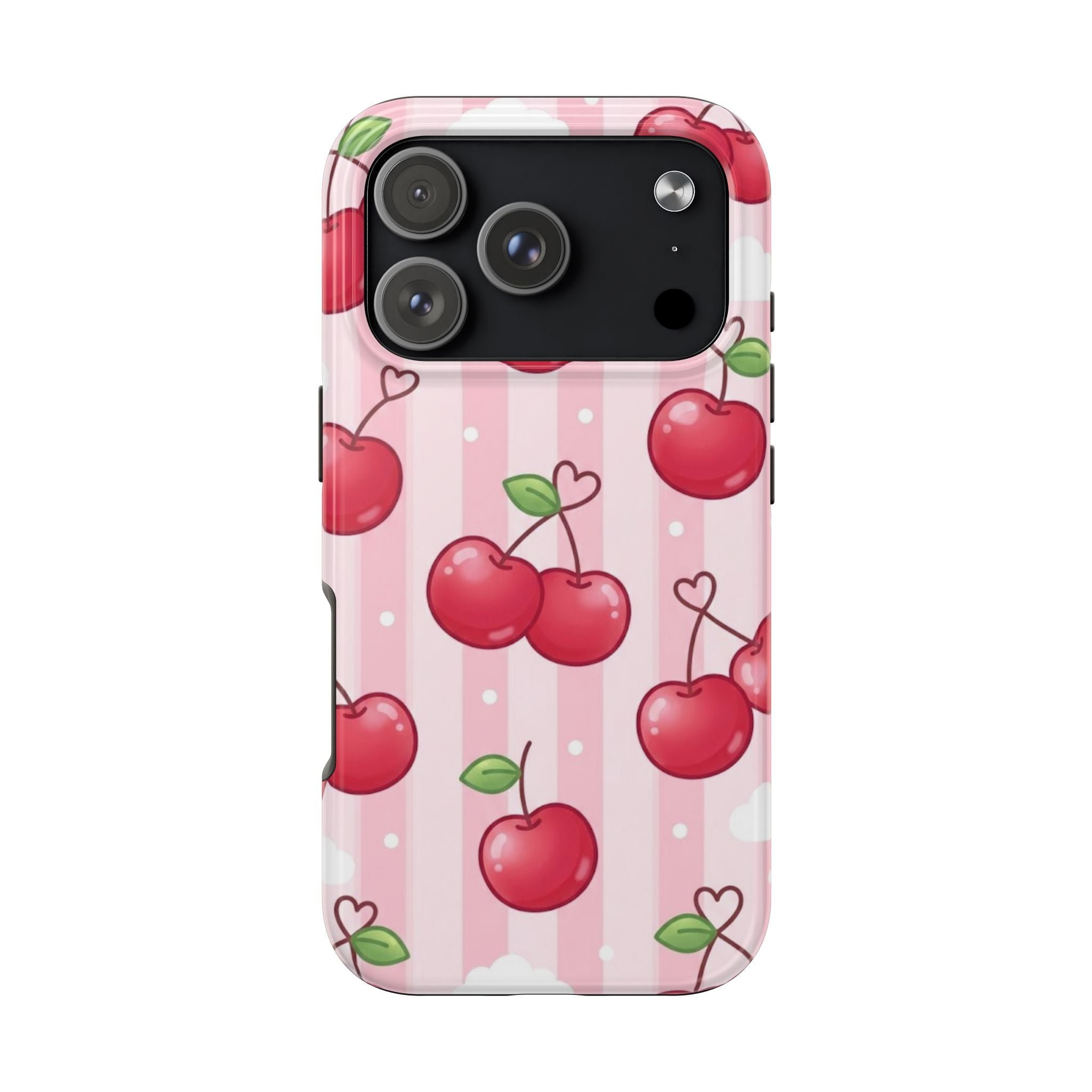 Cherry Pattern Tough Phone Case — Cute Pink Retro Fruit Design