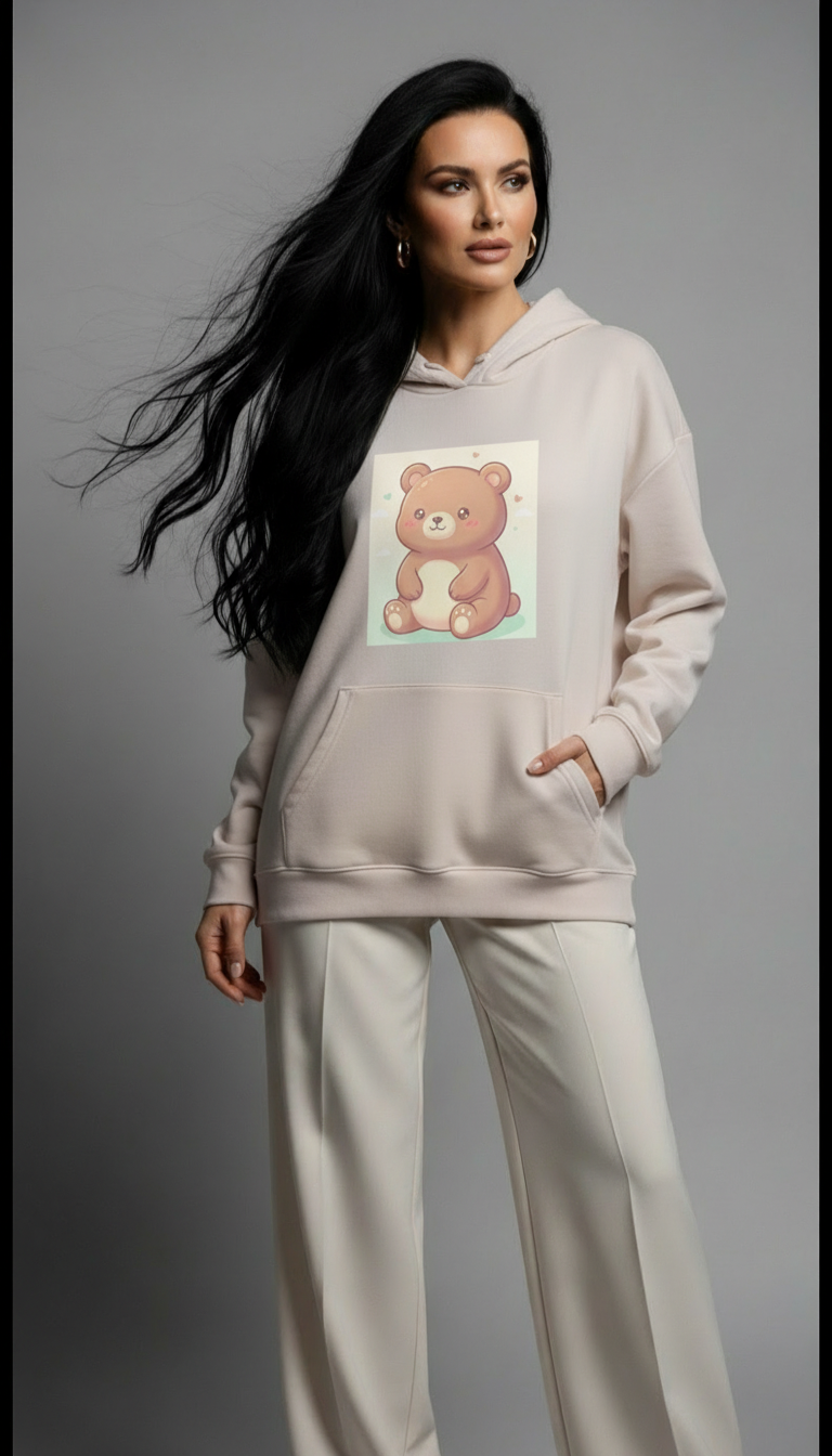 Cute Kawaii Teddy Bear Hoodie — Adorable Plush Bear Graphic Sweatshirt