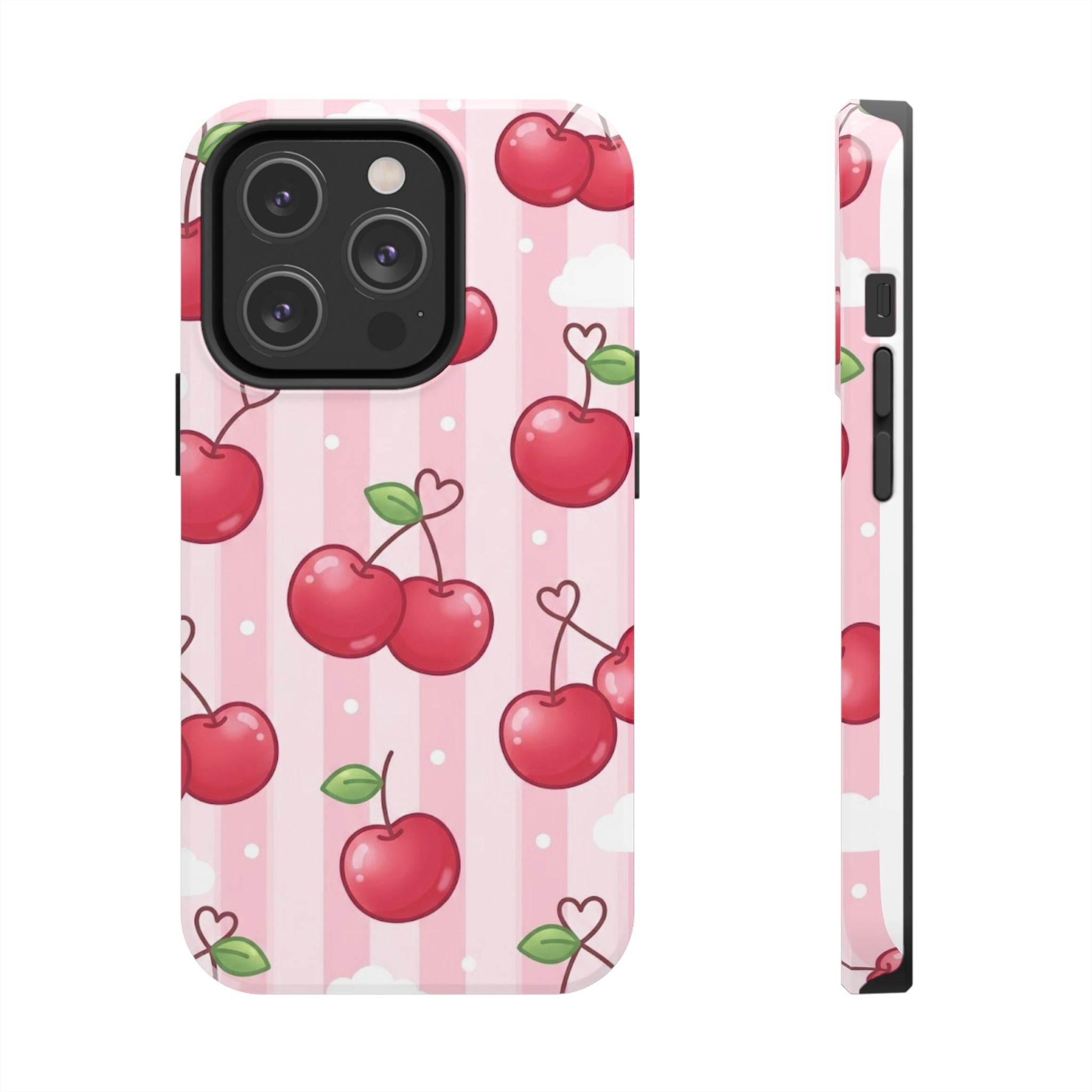 Cherry Pattern Tough Phone Case — Cute Pink Retro Fruit Design