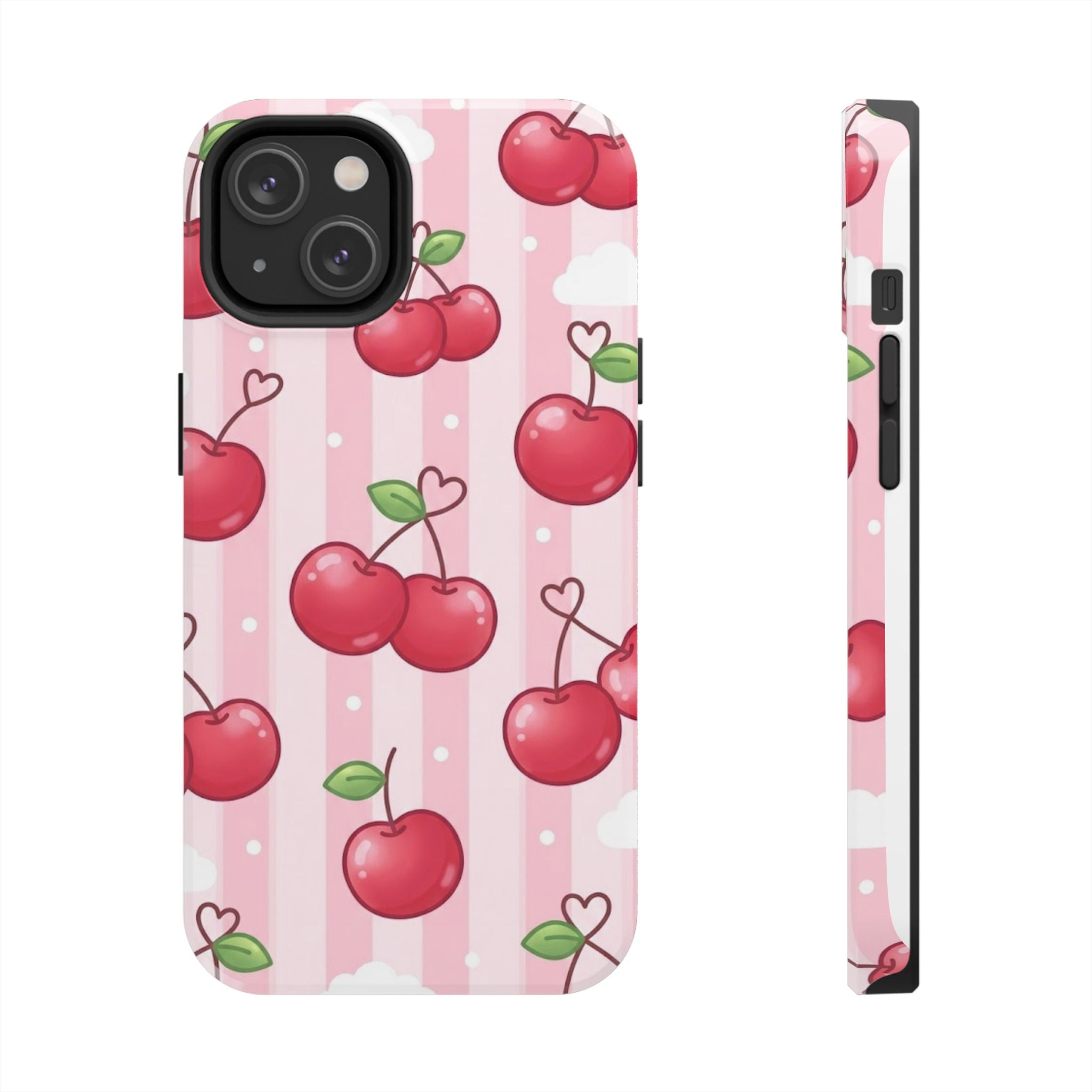 Cherry Pattern Tough Phone Case — Cute Pink Retro Fruit Design