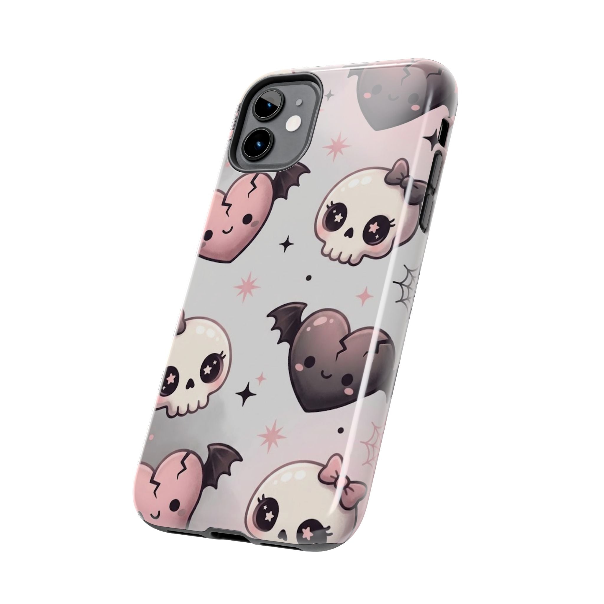 Kawaii Gothic Skull & Bat Heart Tough Phone Case