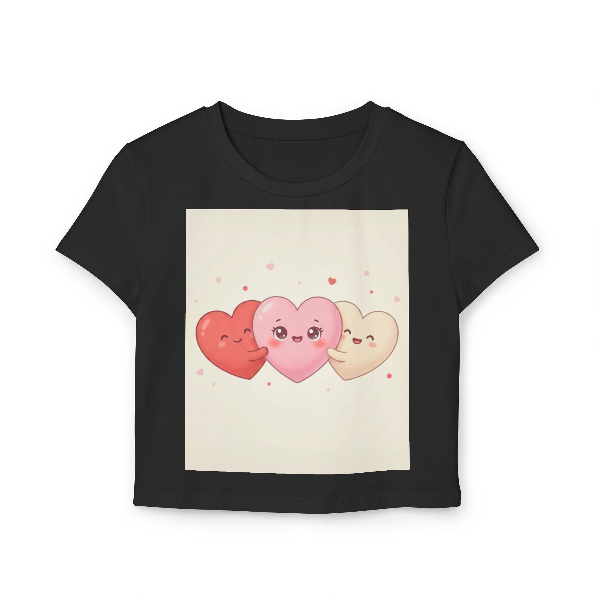 Cute Kawaii Triple Hearts Graphic Baby Tee — Valentine's Cute Heart Faces Shirt