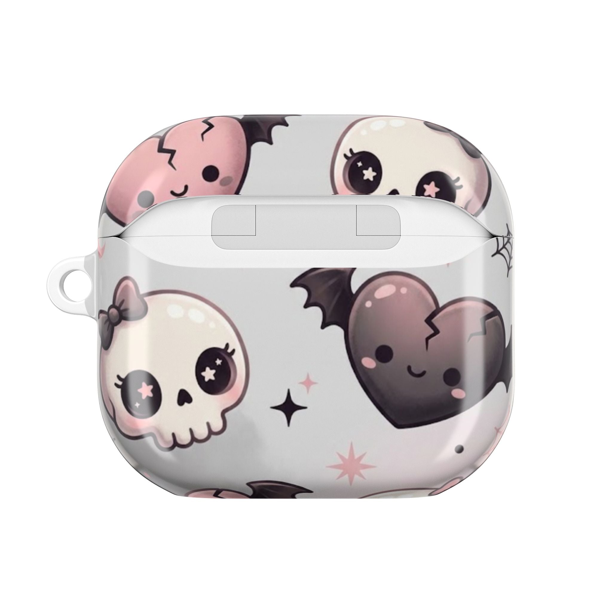Kawaii Gothic Skull & Bat AirPod Case — Pink Heart Halloween Design