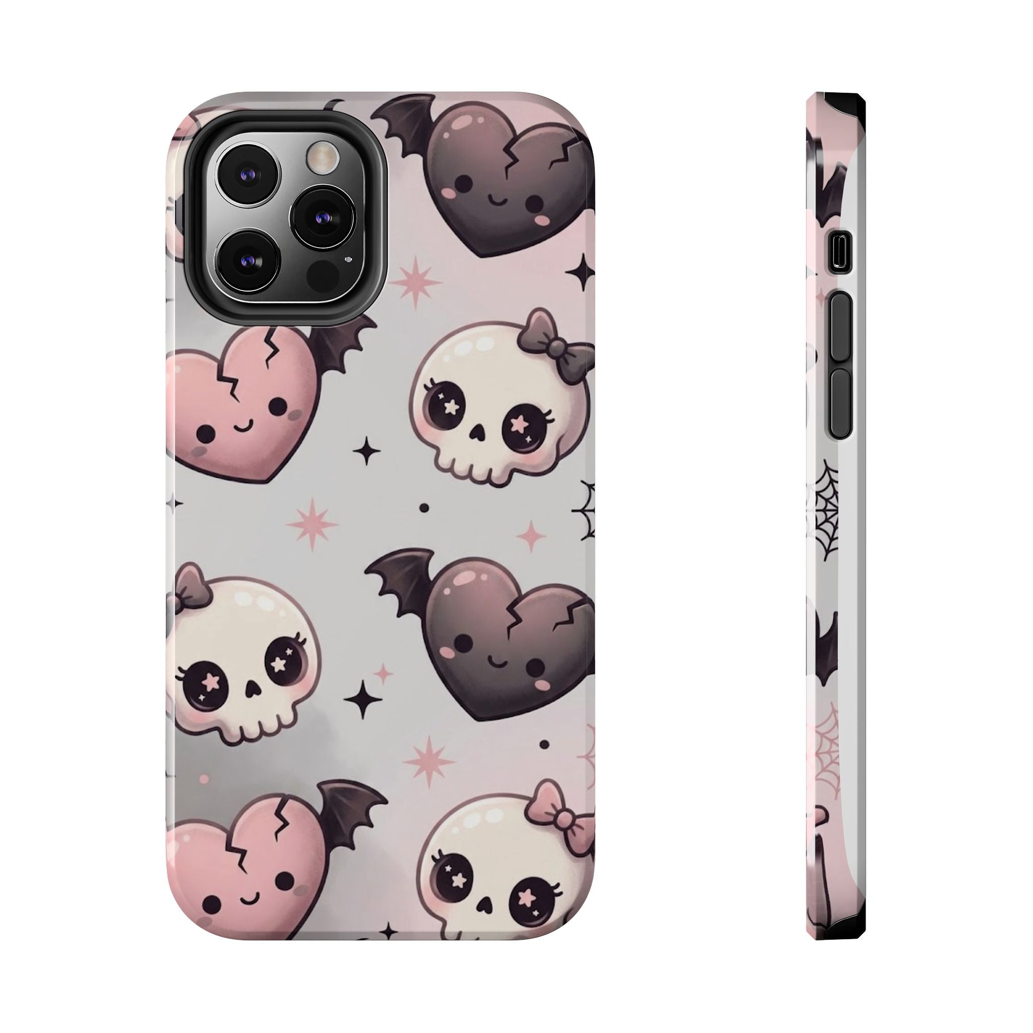 Kawaii Gothic Skull & Bat Heart Tough Phone Case