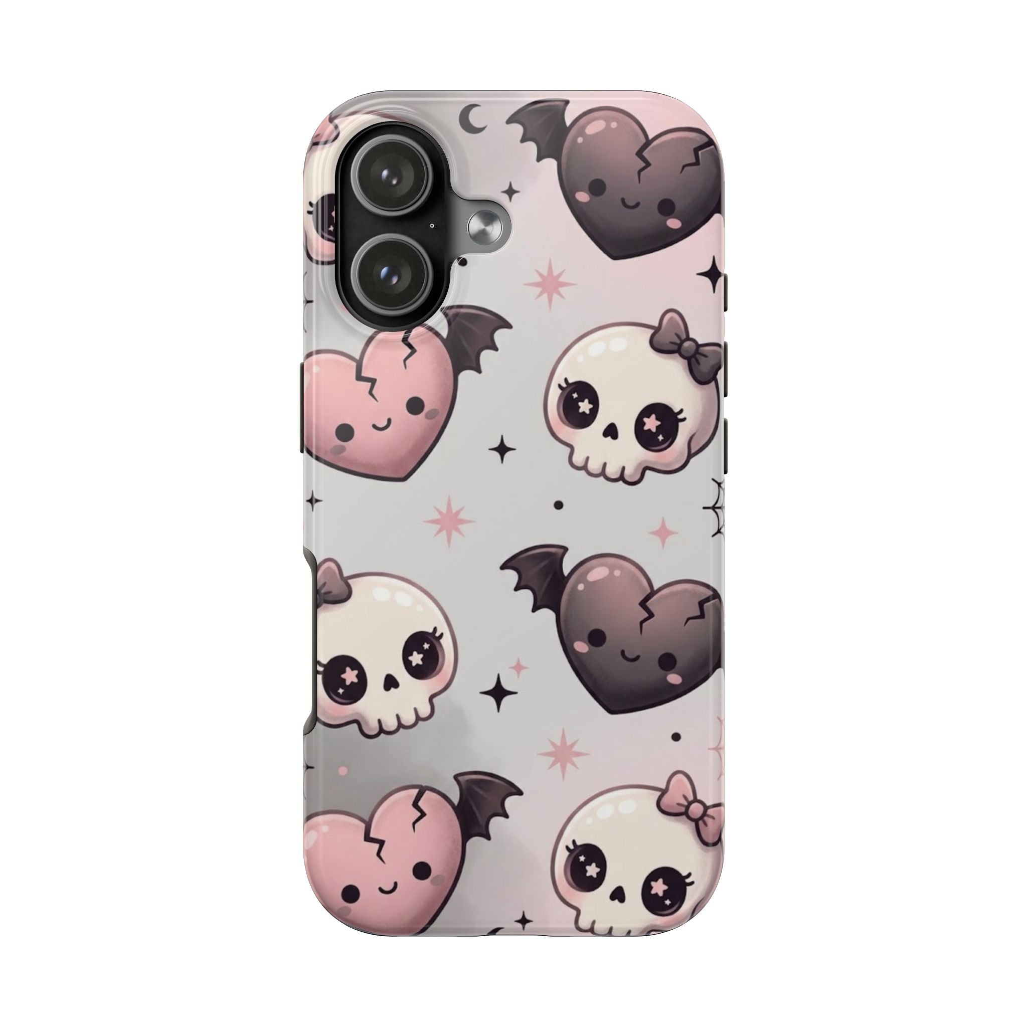 Kawaii Gothic Skull & Bat Heart Tough Phone Case
