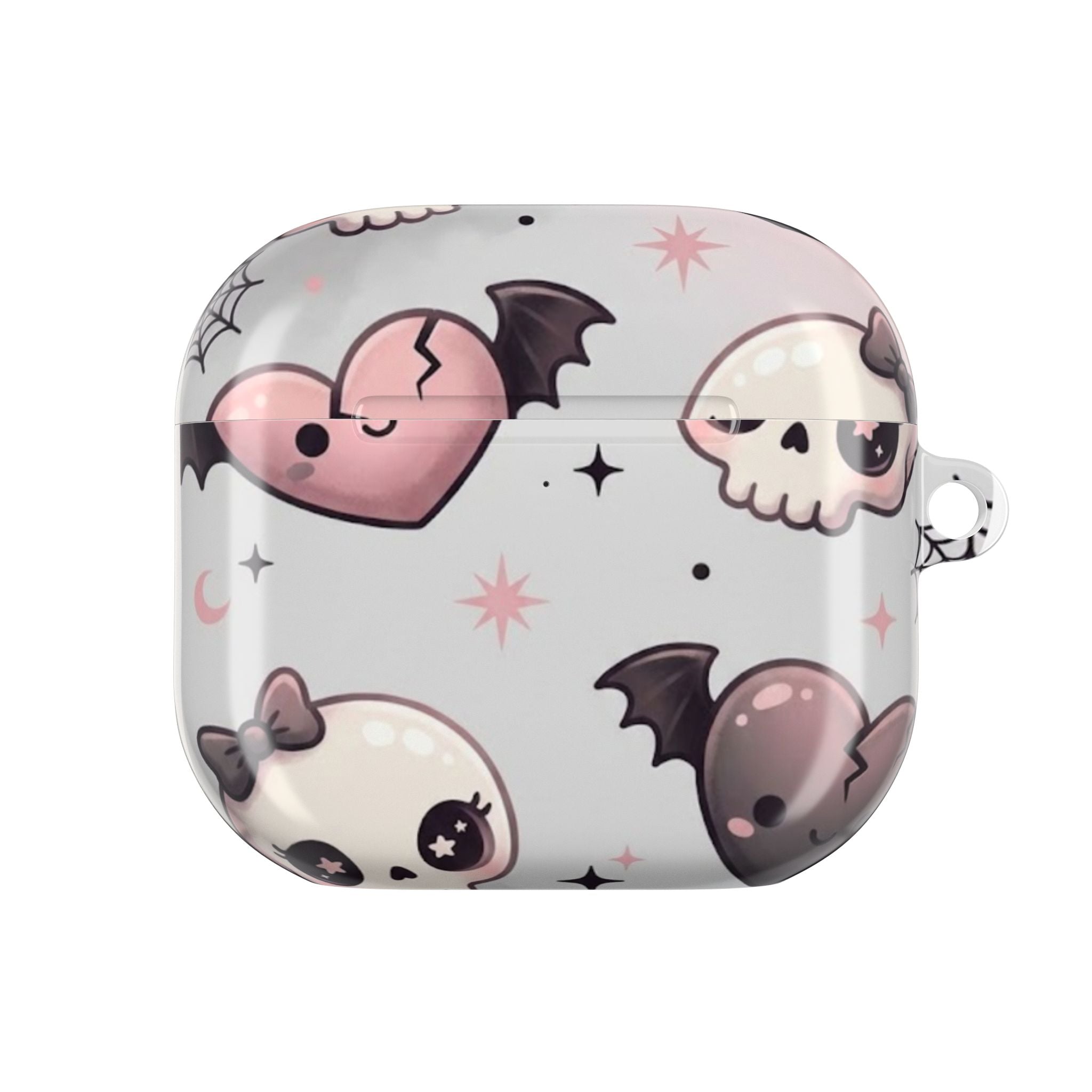 Kawaii Gothic Skull & Bat AirPod Case — Pink Heart Halloween Design