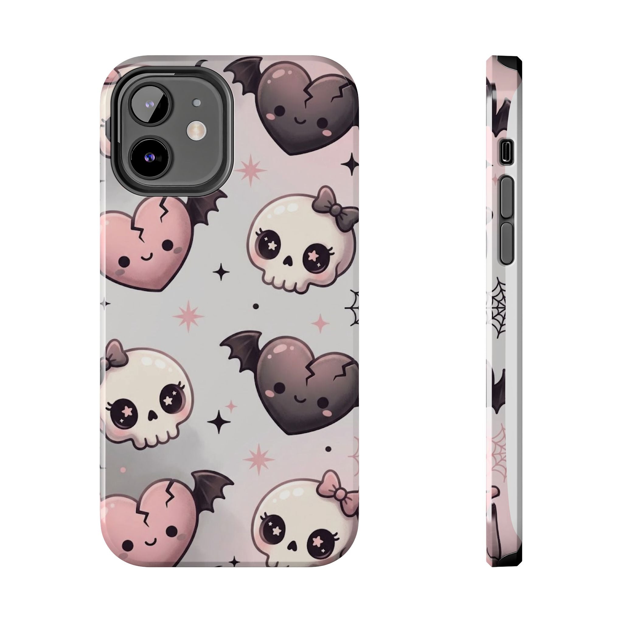 Kawaii Gothic Skull & Bat Heart Tough Phone Case