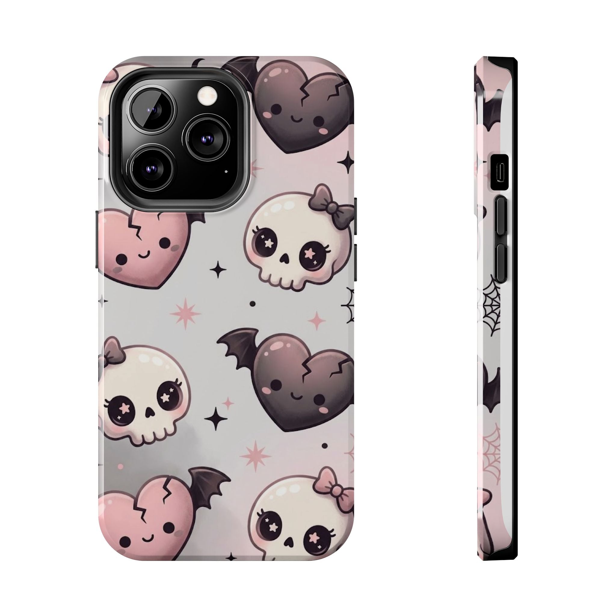 Kawaii Gothic Skull & Bat Heart Tough Phone Case