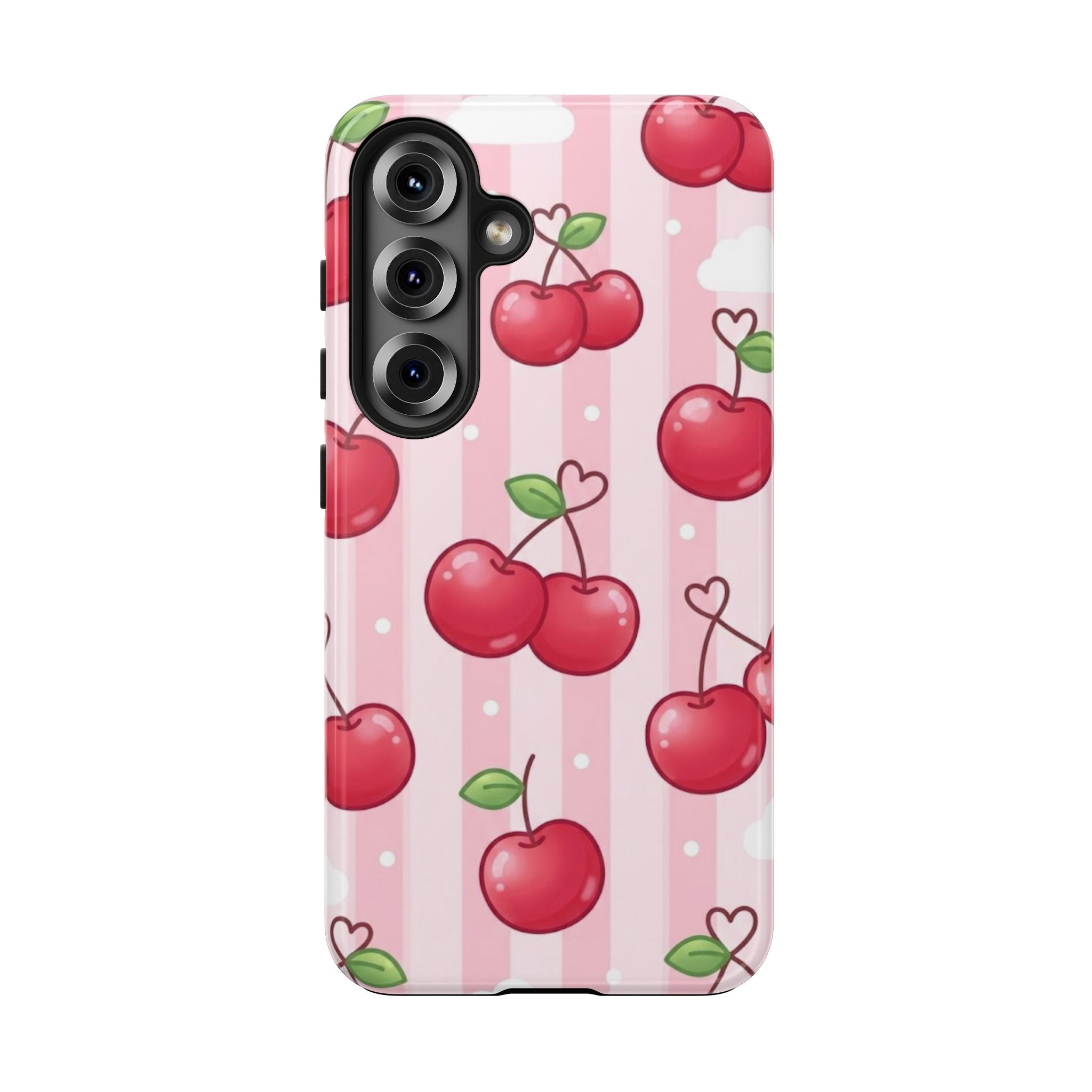 Cherry Pattern Tough Phone Case — Cute Pink Retro Fruit Design