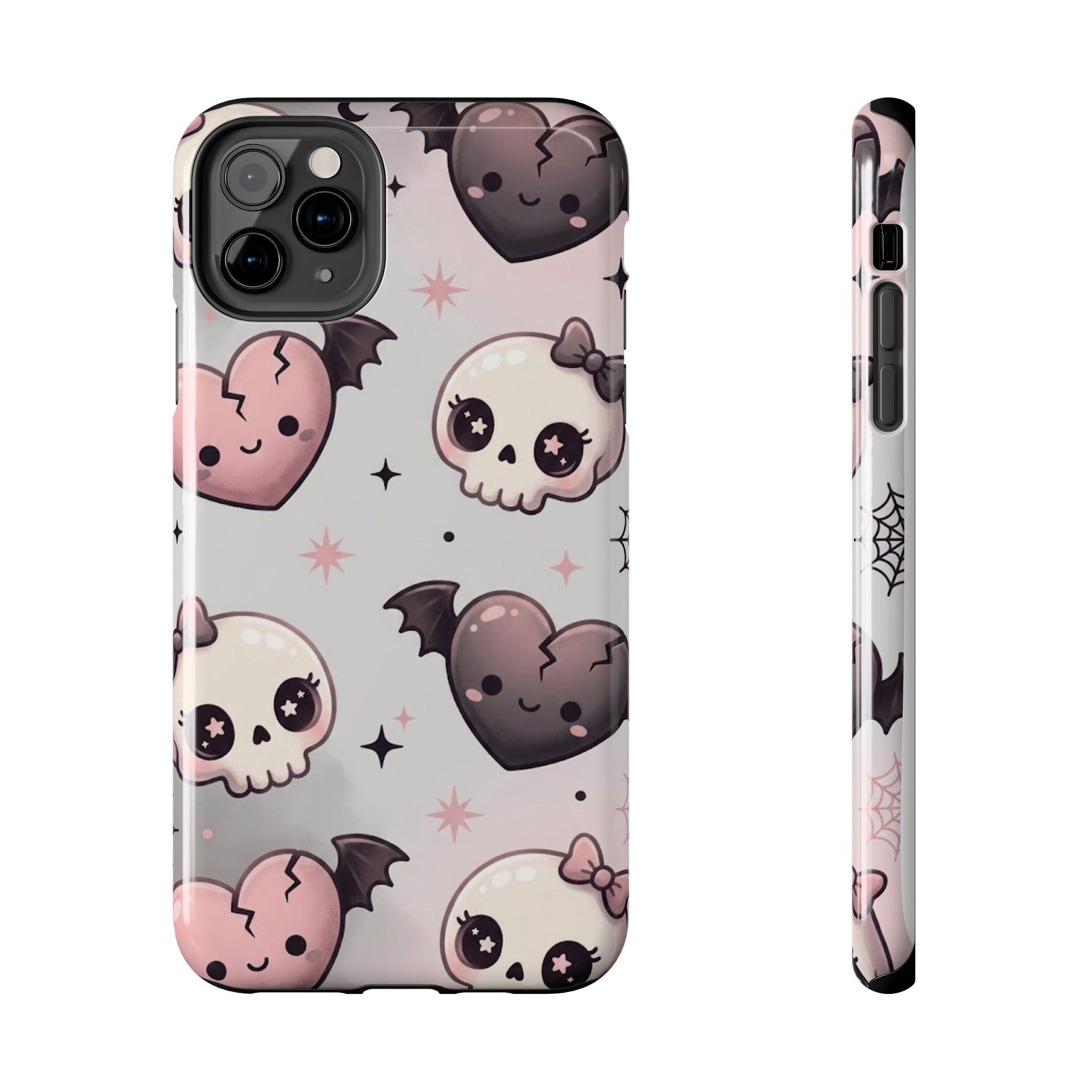 Kawaii Gothic Skull & Bat Heart Tough Phone Case
