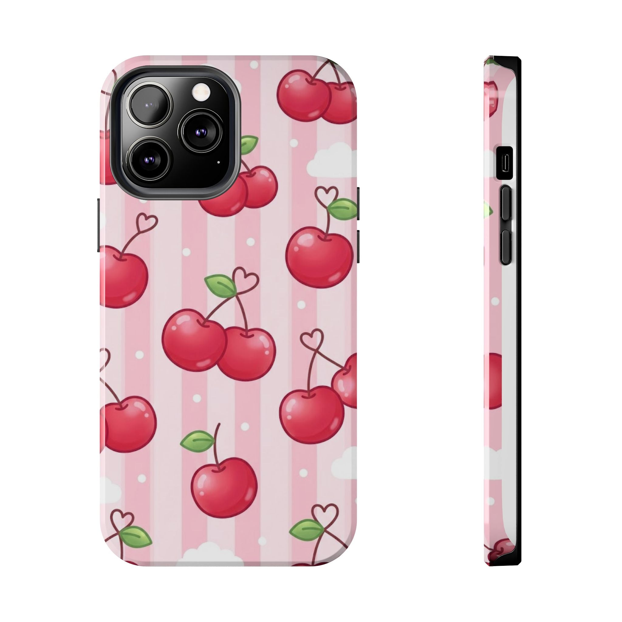 Cherry Pattern Tough Phone Case — Cute Pink Retro Fruit Design