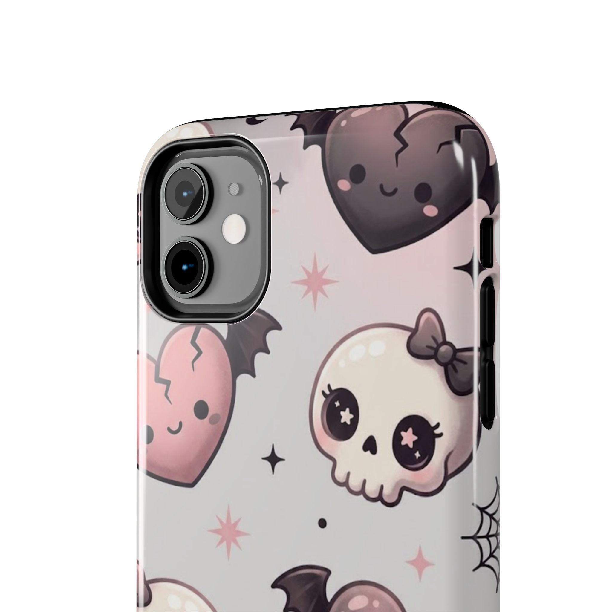 Kawaii Gothic Skull & Bat Heart Tough Phone Case