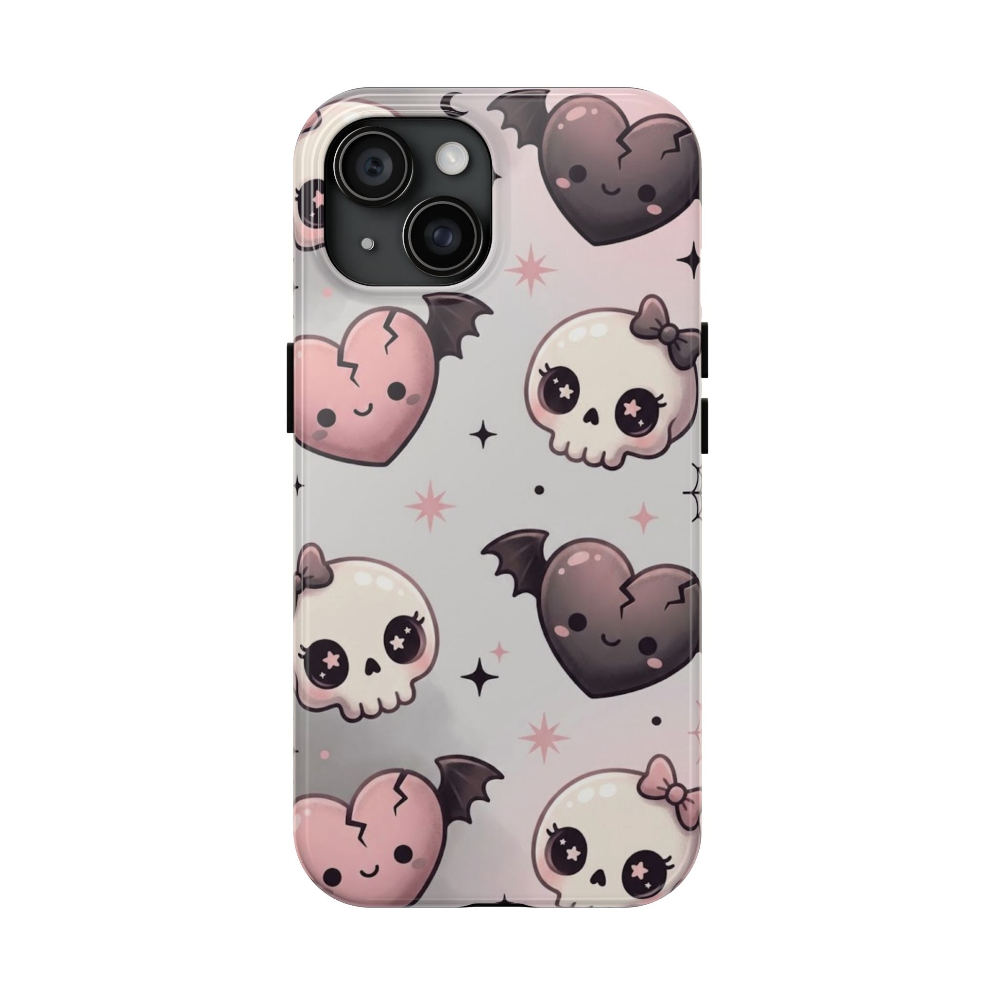 Kawaii Gothic Skull & Bat Heart Tough Phone Case
